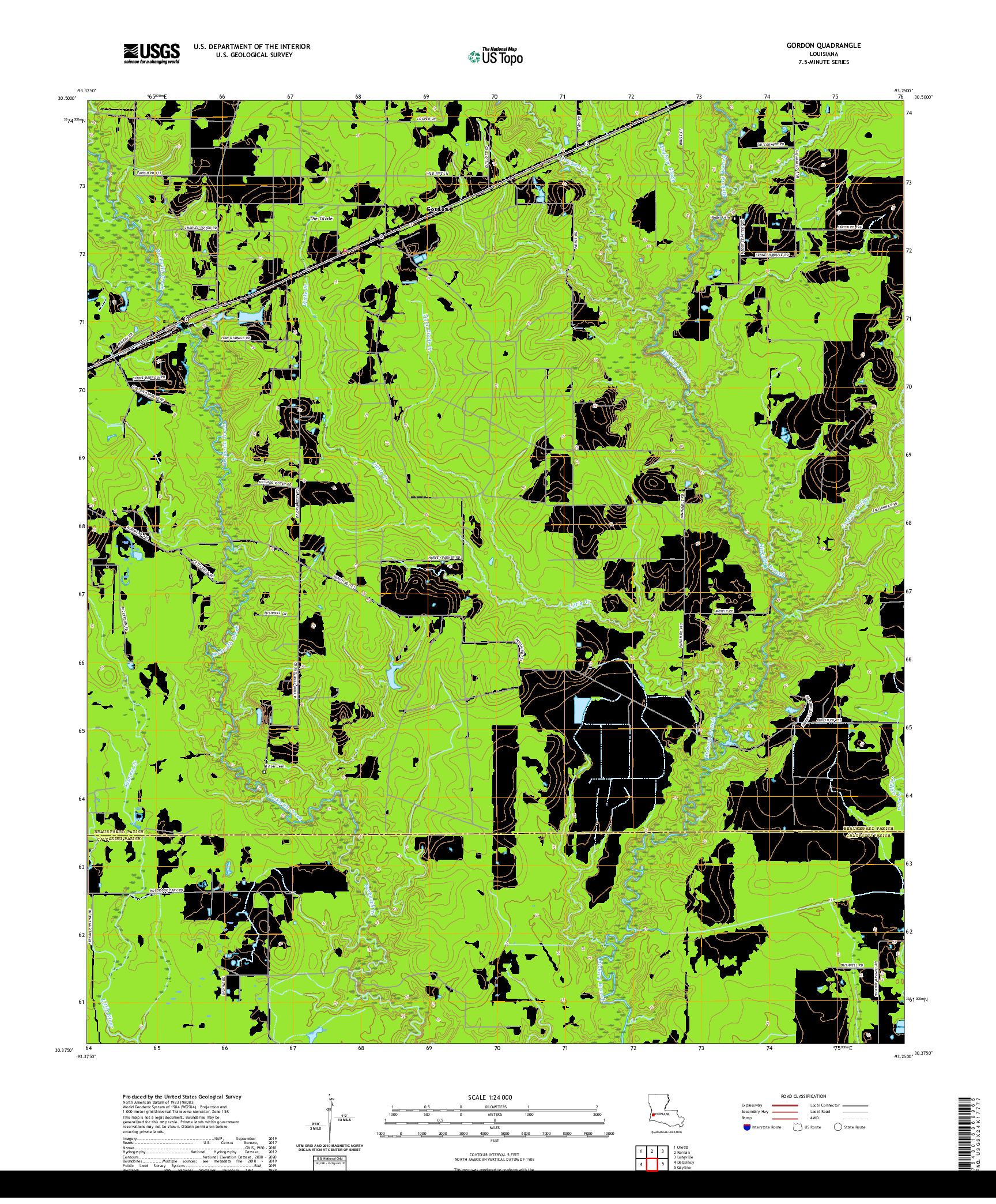 USGS US TOPO 7.5-MINUTE MAP FOR GORDON, LA 2020