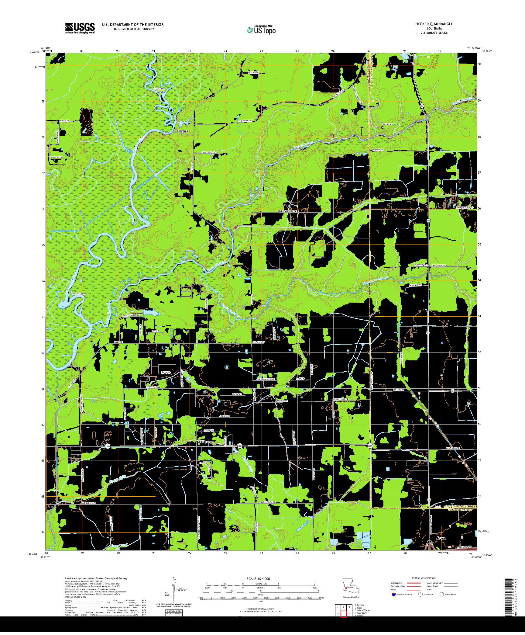 USGS US TOPO 7.5-MINUTE MAP FOR HECKER, LA 2020