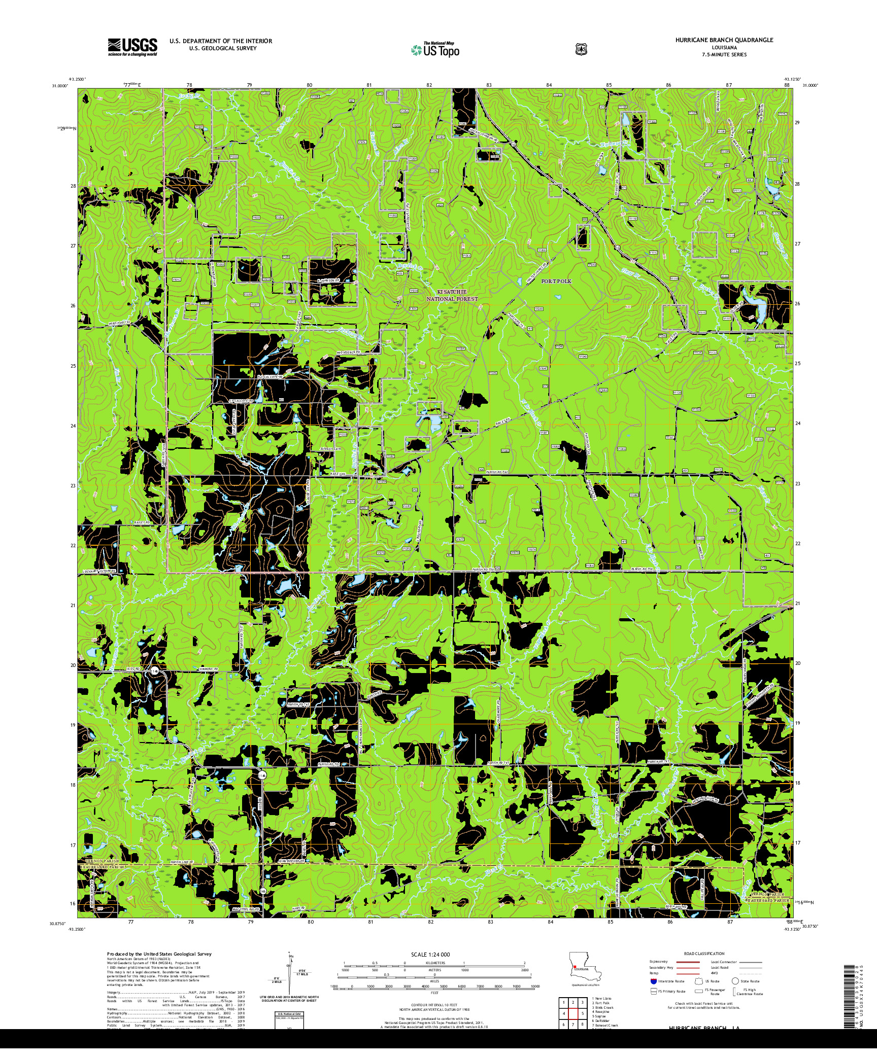 USGS US TOPO 7.5-MINUTE MAP FOR HURRICANE BRANCH, LA 2020
