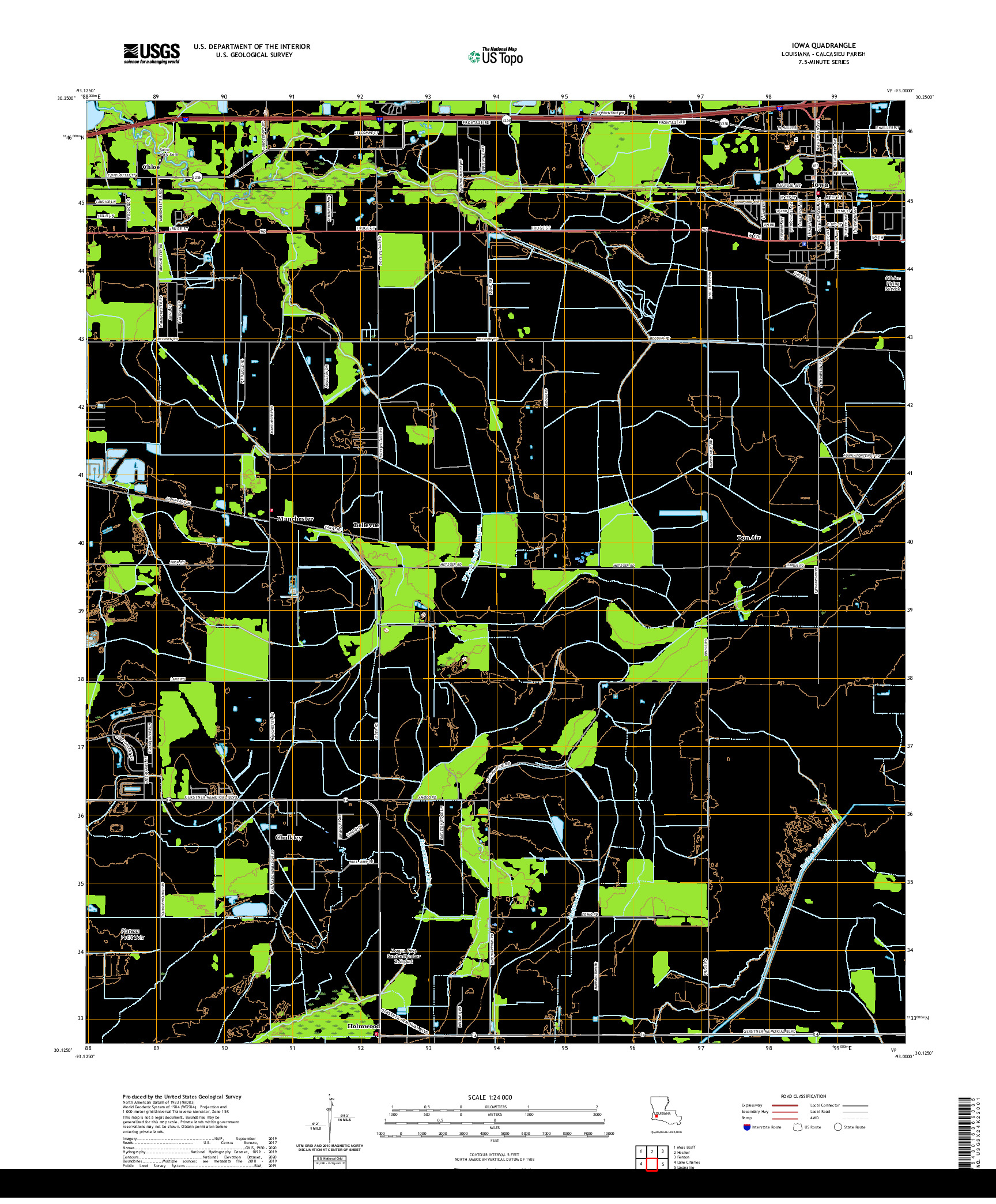 USGS US TOPO 7.5-MINUTE MAP FOR IOWA, LA 2020