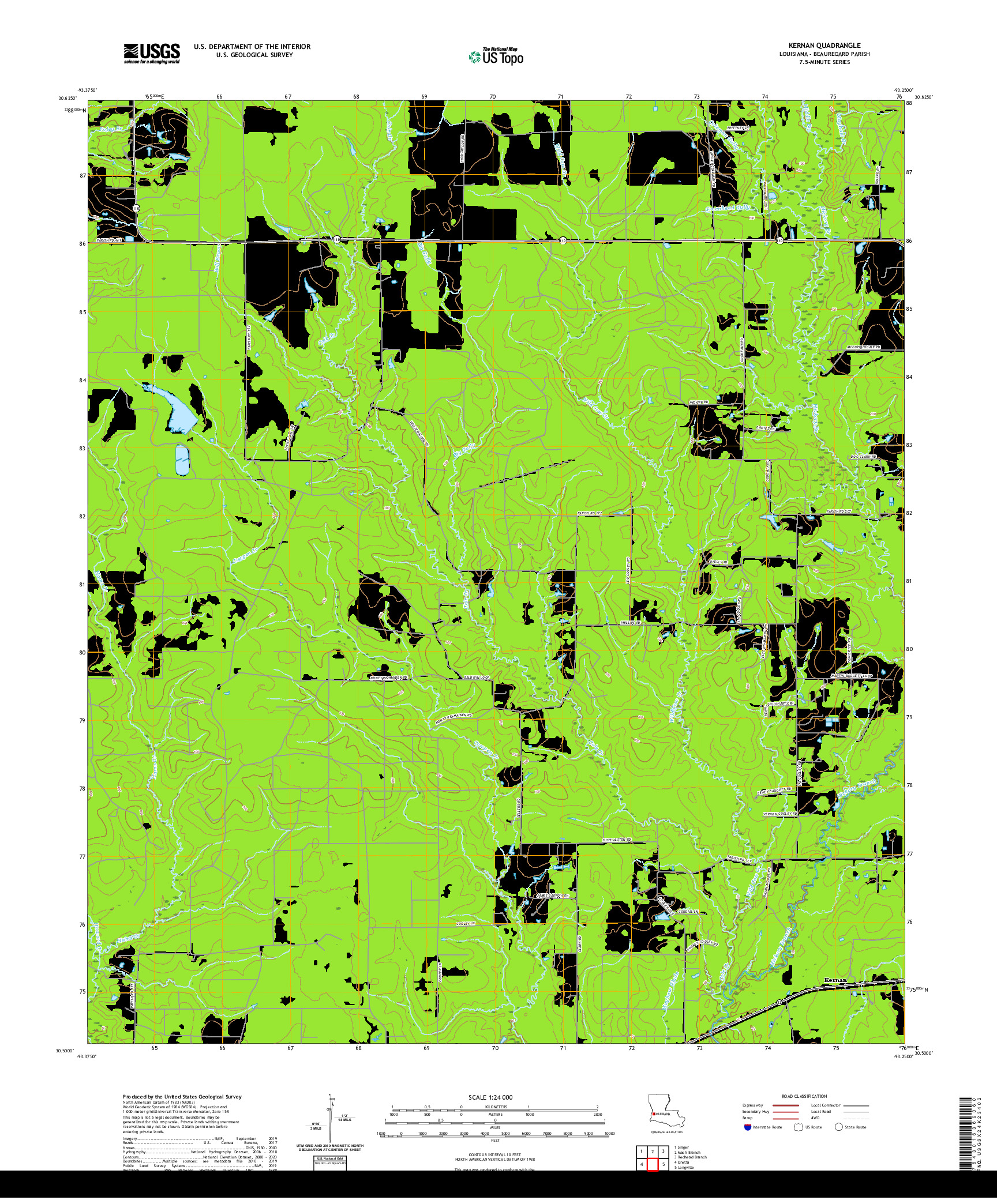 USGS US TOPO 7.5-MINUTE MAP FOR KERNAN, LA 2020