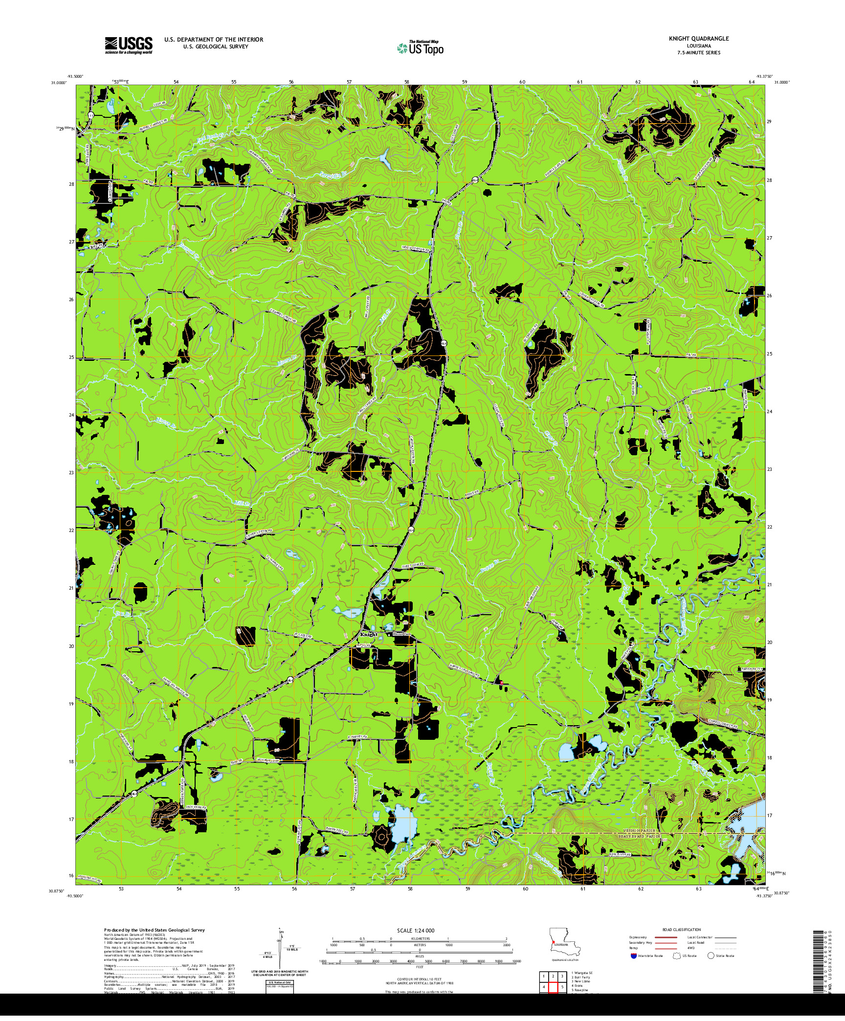 USGS US TOPO 7.5-MINUTE MAP FOR KNIGHT, LA 2020