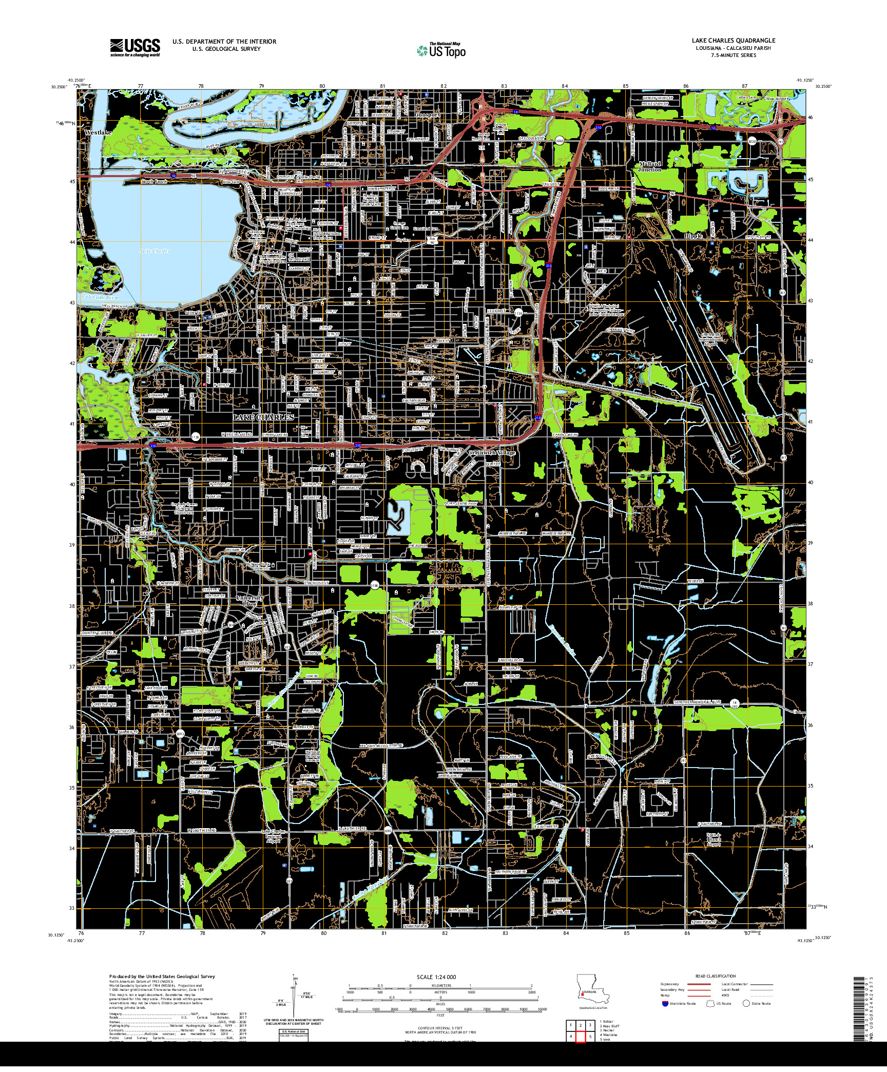 USGS US TOPO 7.5-MINUTE MAP FOR LAKE CHARLES, LA 2020