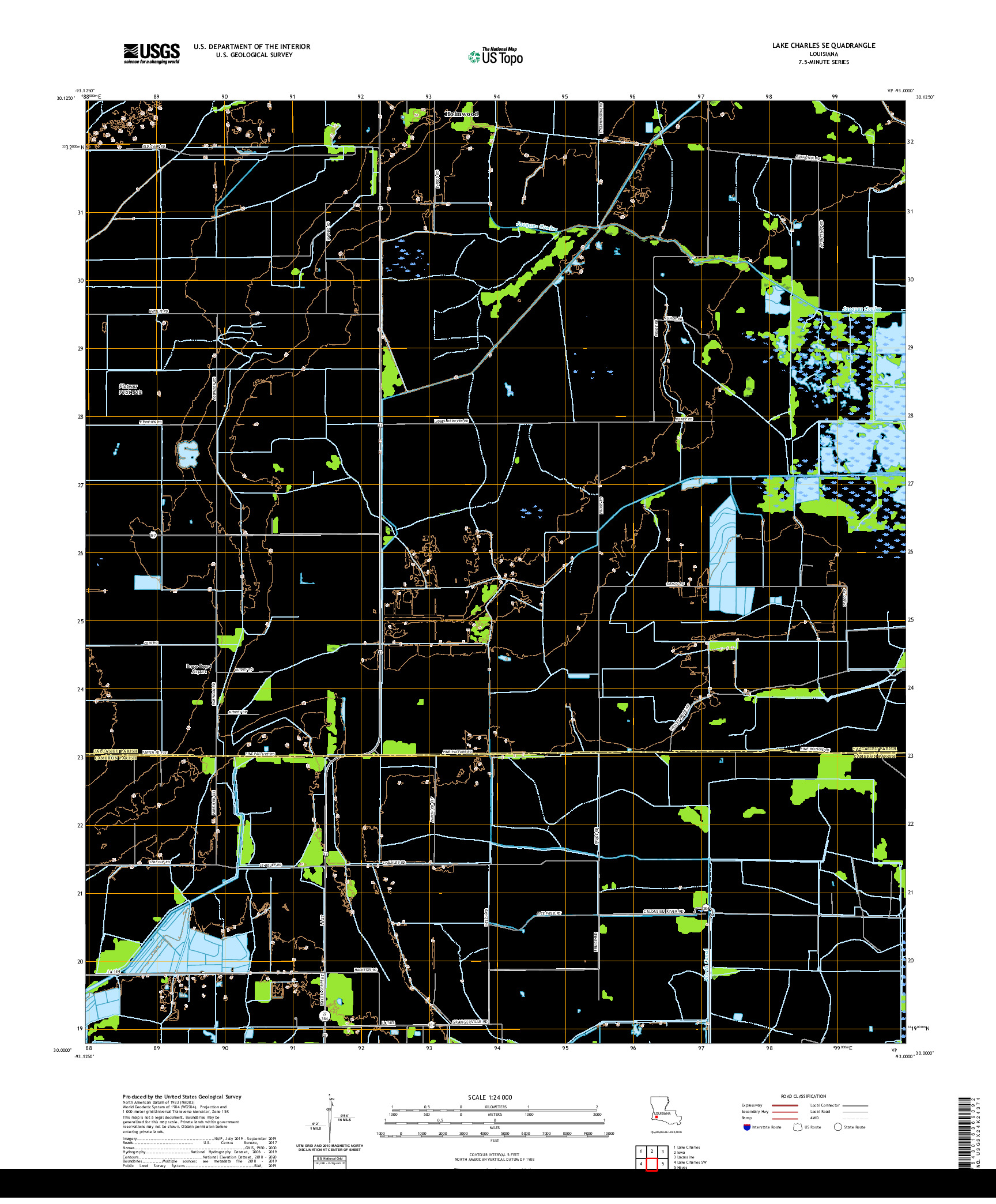 USGS US TOPO 7.5-MINUTE MAP FOR LAKE CHARLES SE, LA 2020