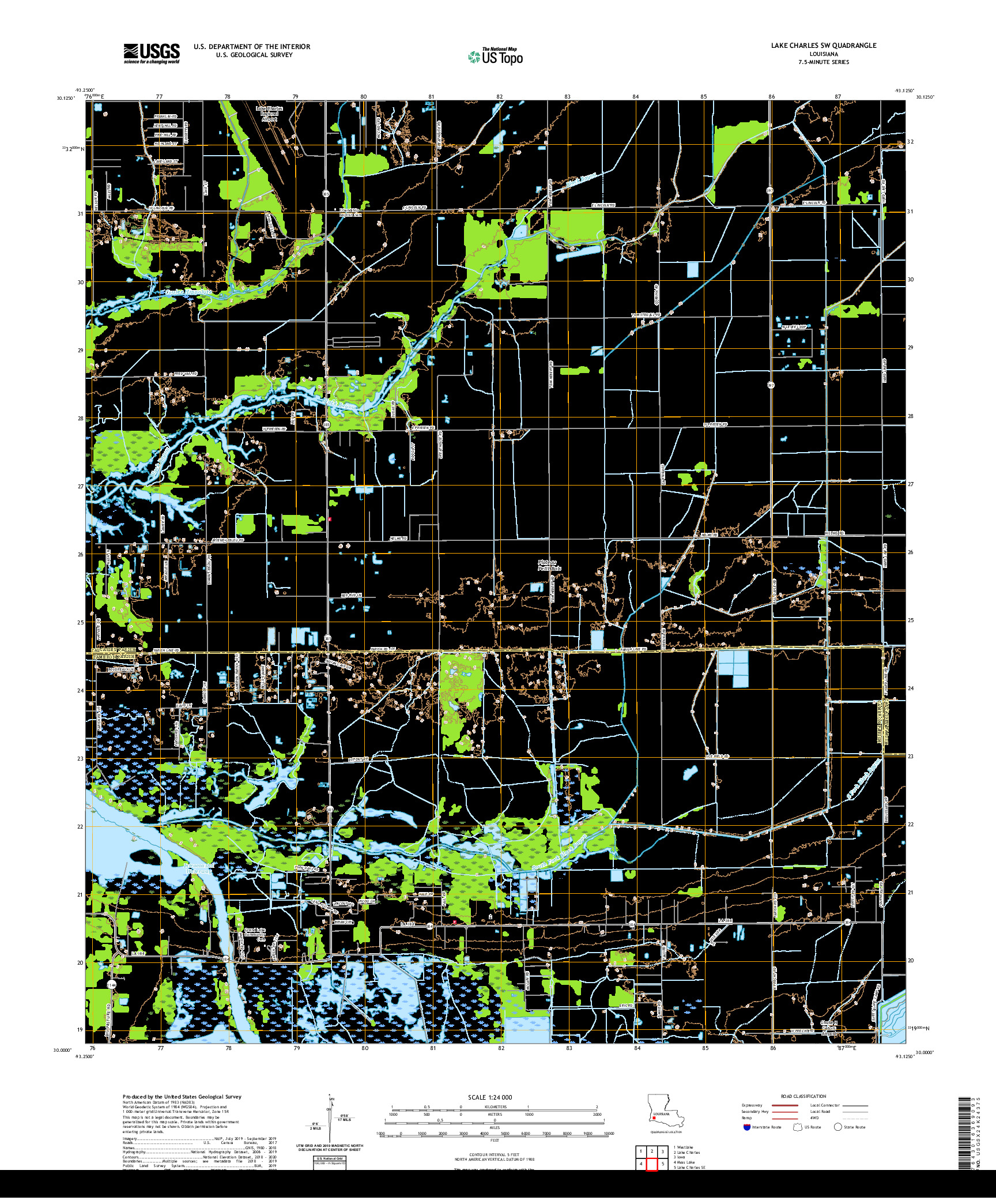 USGS US TOPO 7.5-MINUTE MAP FOR LAKE CHARLES SW, LA 2020