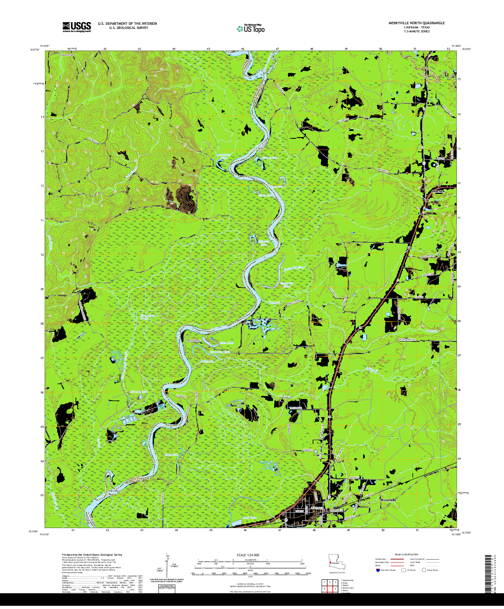 USGS US TOPO 7.5-MINUTE MAP FOR MERRYVILLE NORTH, LA,TX 2020