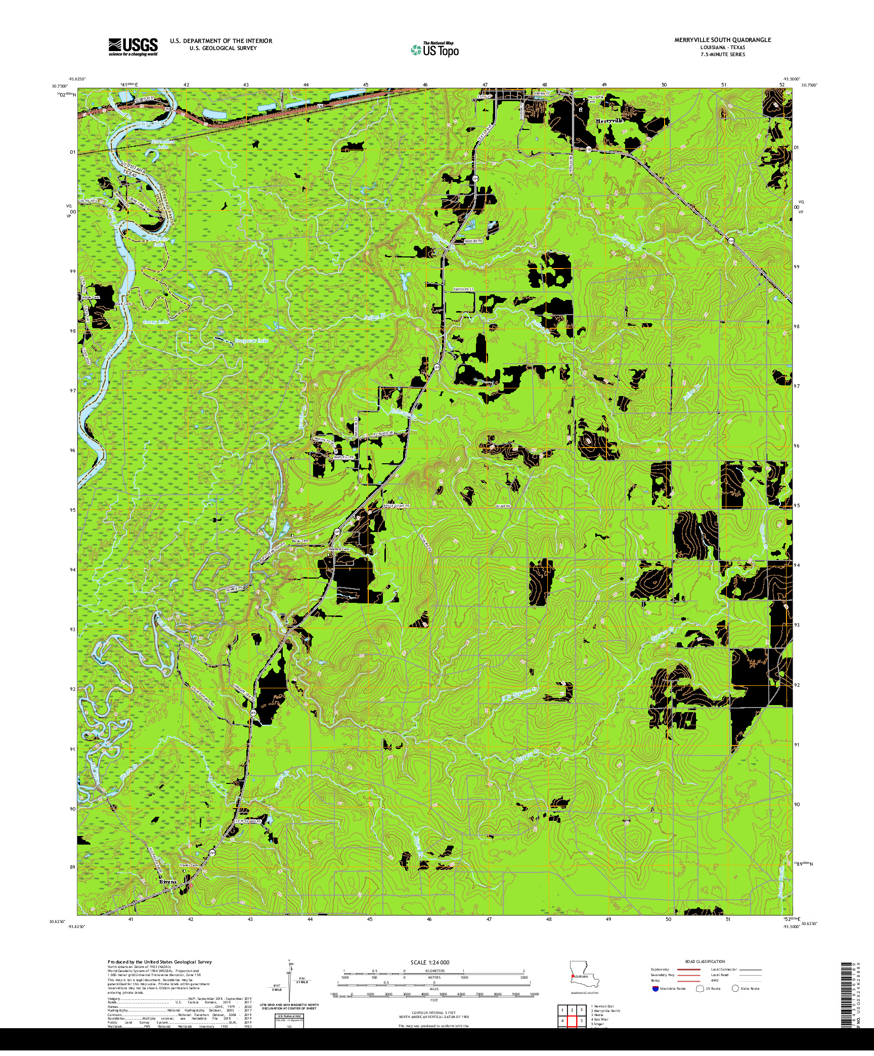USGS US TOPO 7.5-MINUTE MAP FOR MERRYVILLE SOUTH, LA,TX 2020