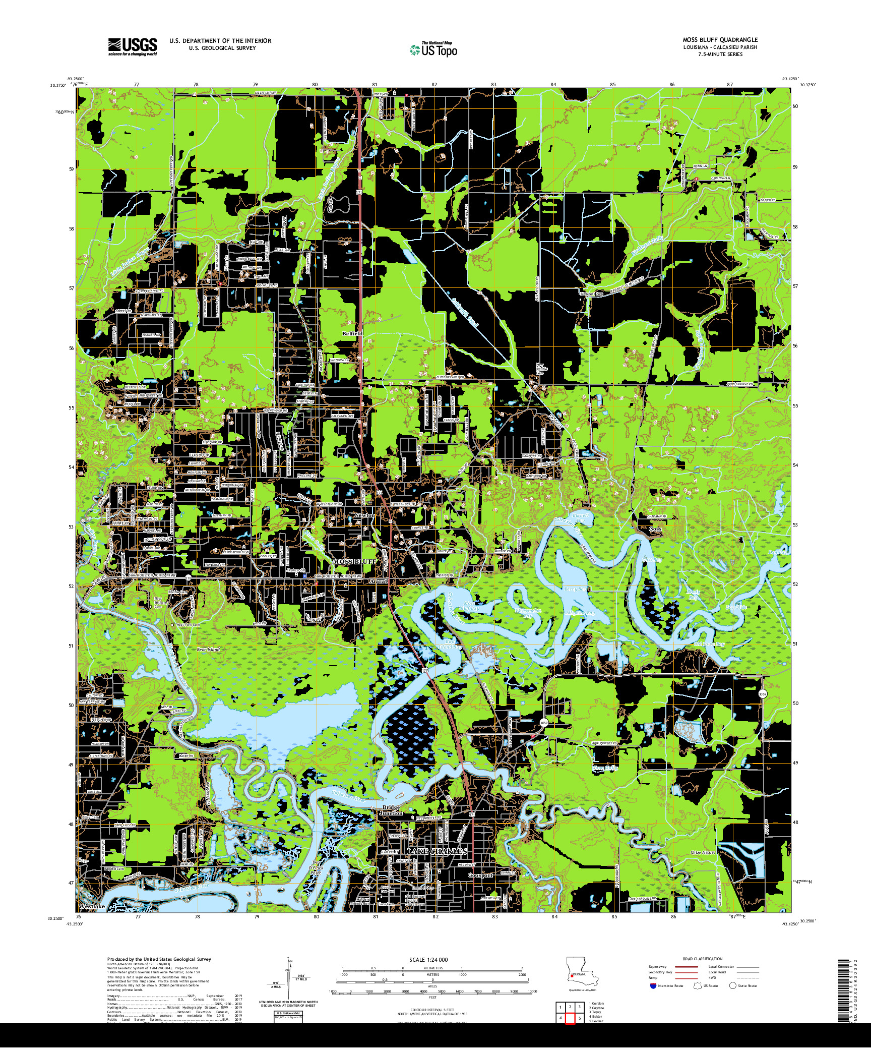 USGS US TOPO 7.5-MINUTE MAP FOR MOSS BLUFF, LA 2020