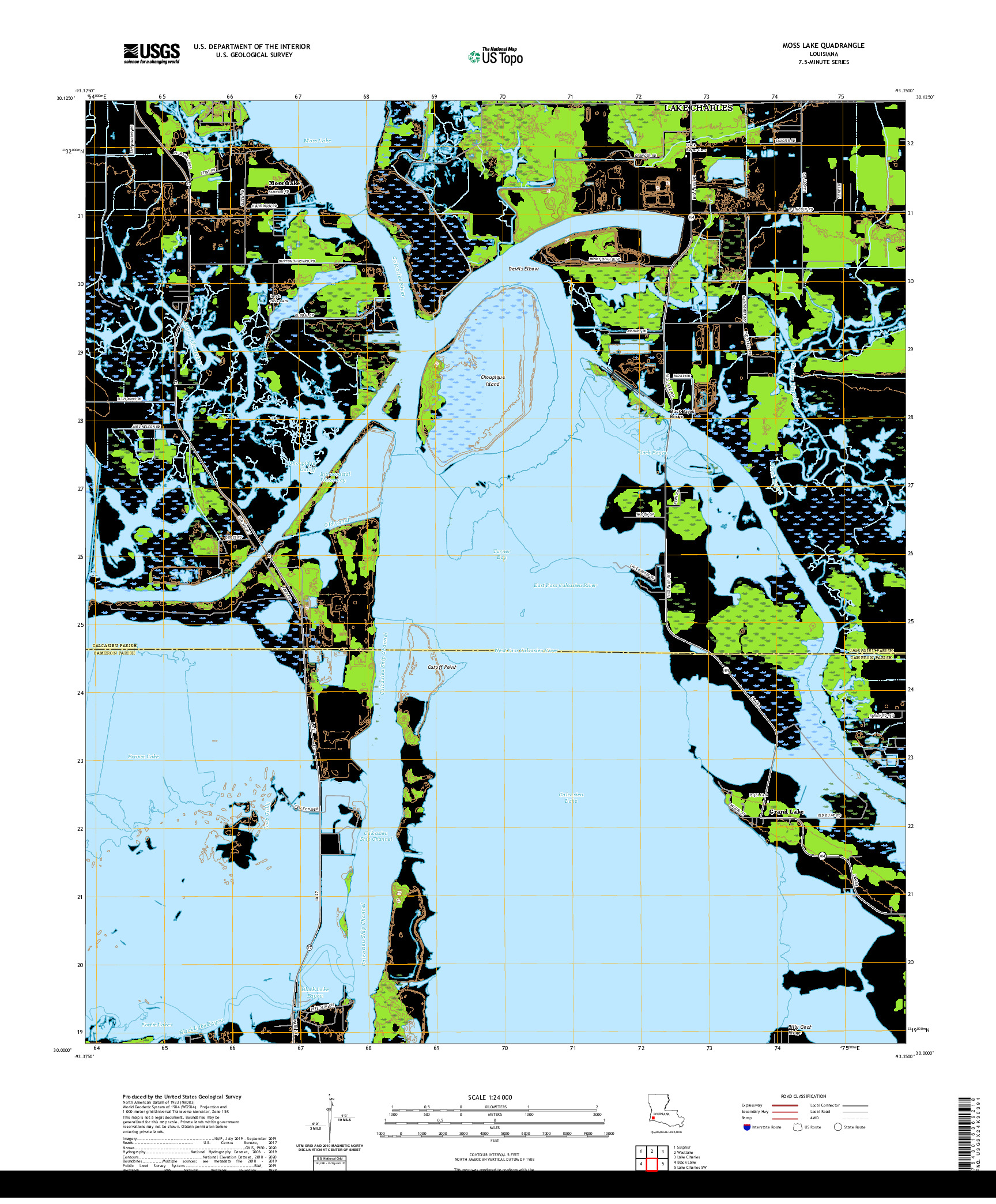 USGS US TOPO 7.5-MINUTE MAP FOR MOSS LAKE, LA 2020