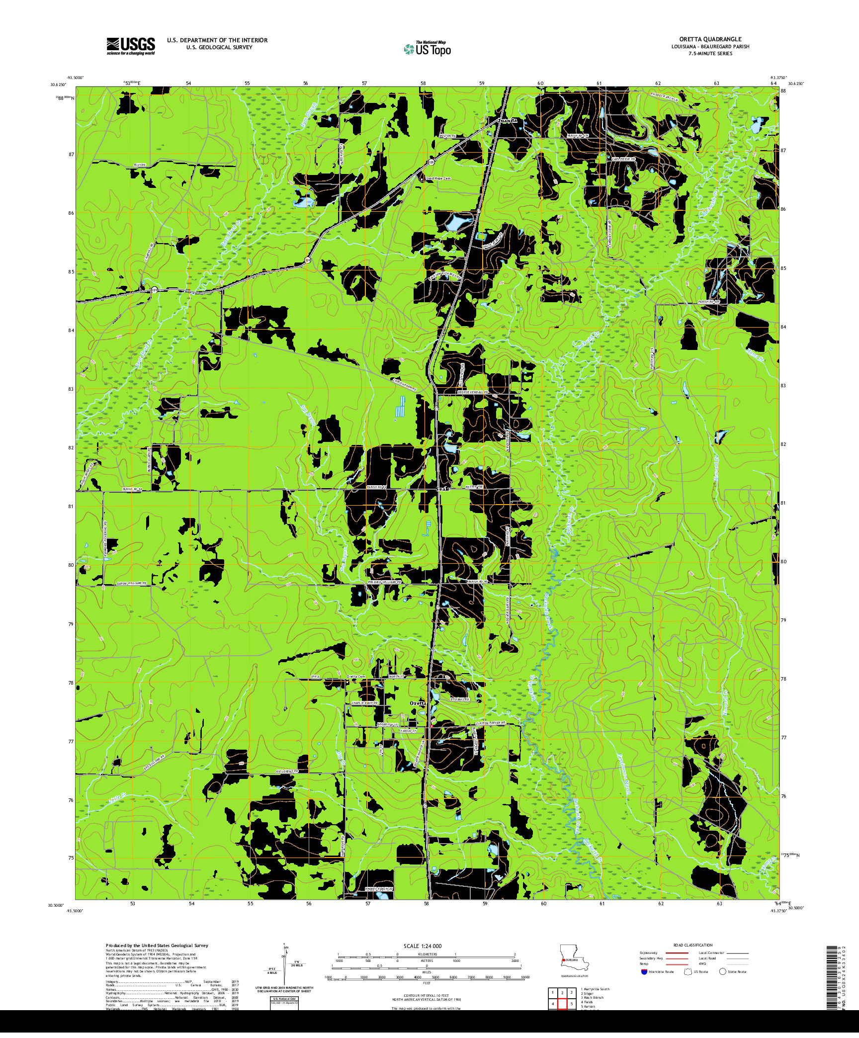 USGS US TOPO 7.5-MINUTE MAP FOR ORETTA, LA 2020