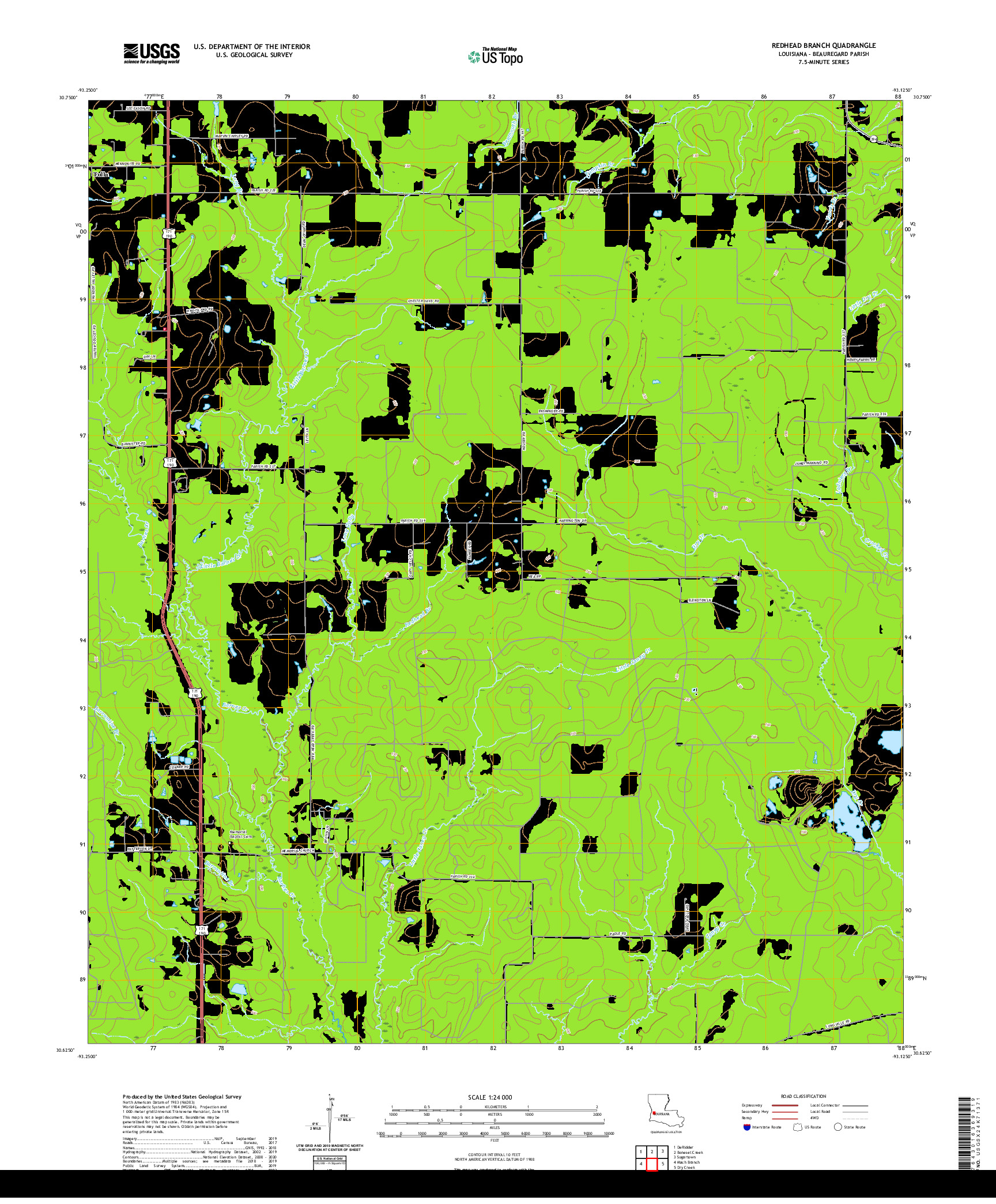 USGS US TOPO 7.5-MINUTE MAP FOR REDHEAD BRANCH, LA 2020