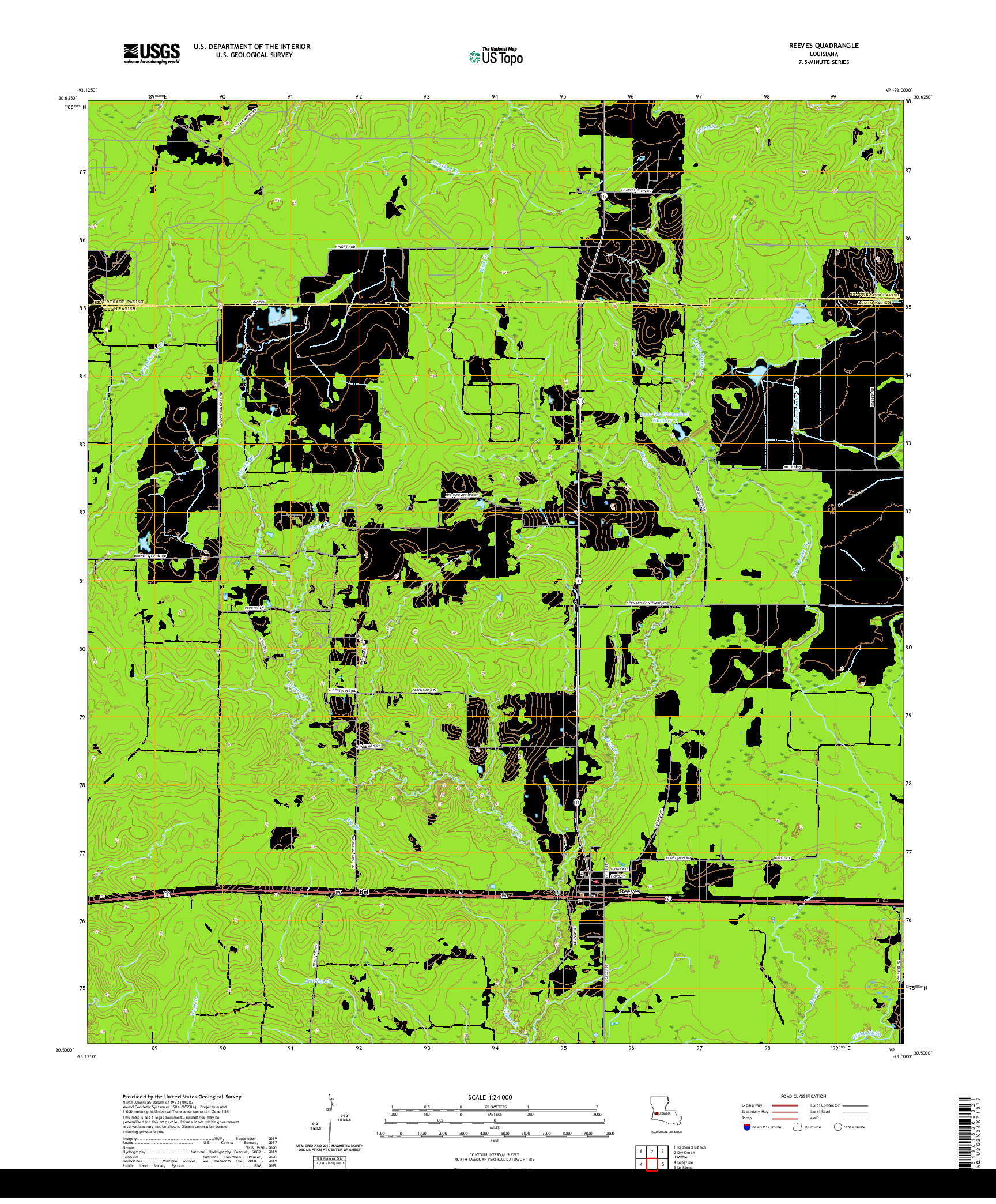 USGS US TOPO 7.5-MINUTE MAP FOR REEVES, LA 2020