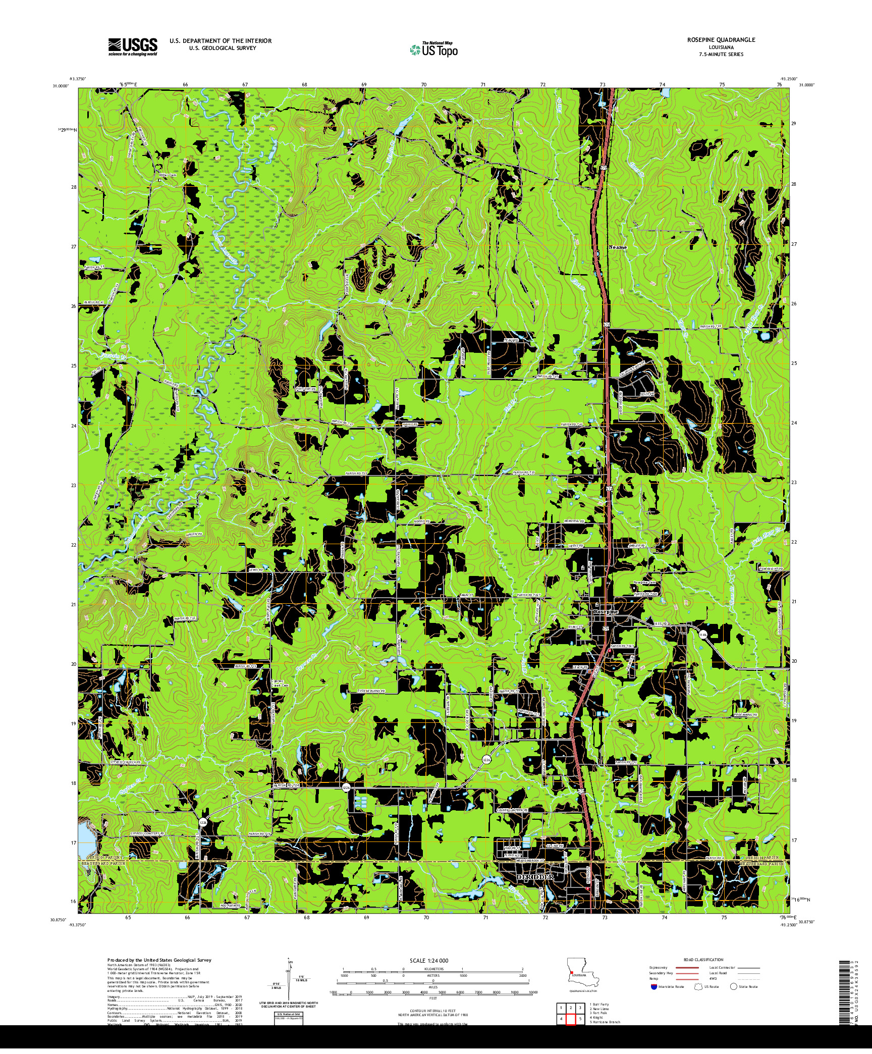 USGS US TOPO 7.5-MINUTE MAP FOR ROSEPINE, LA 2020