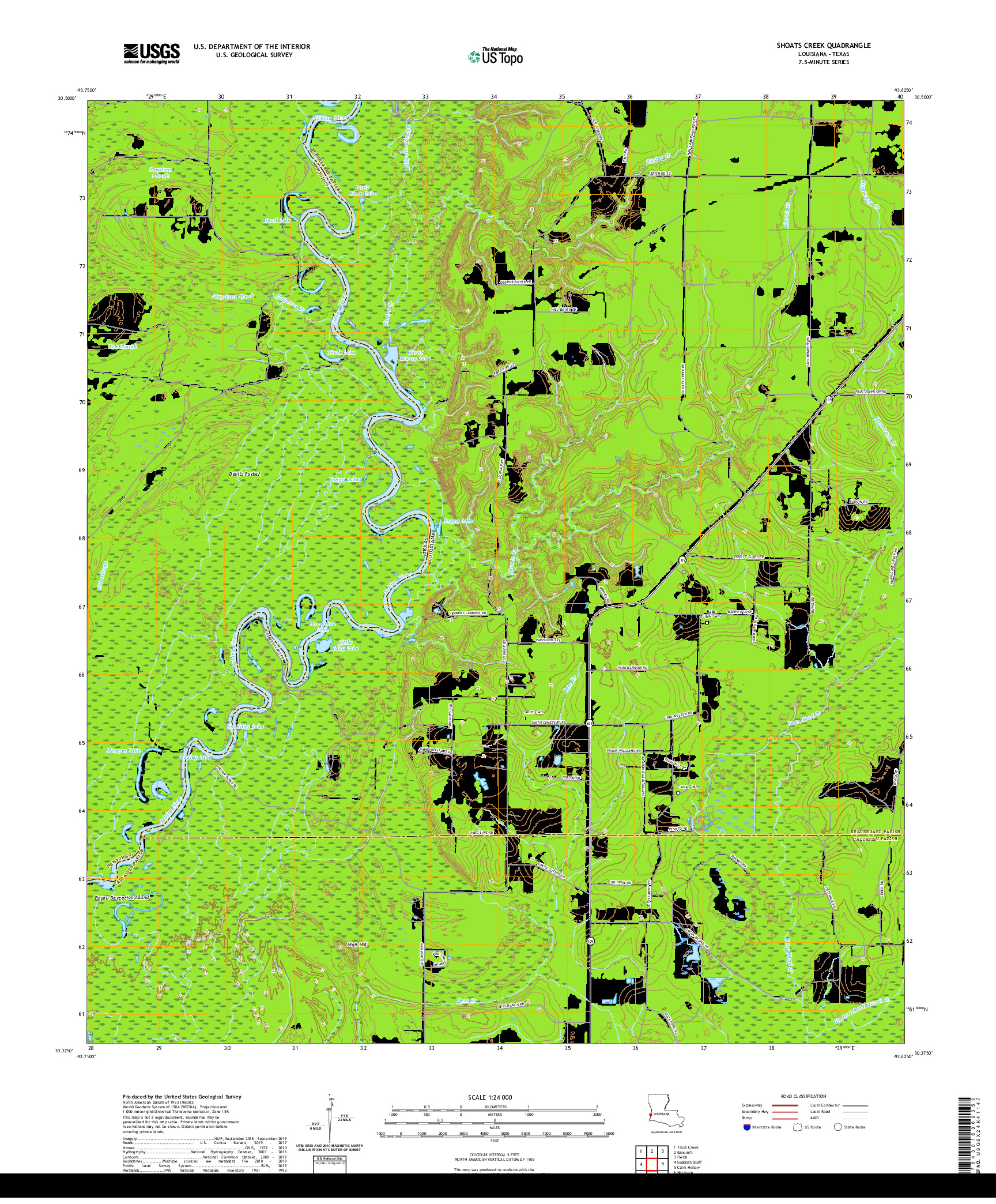 USGS US TOPO 7.5-MINUTE MAP FOR SHOATS CREEK, LA,TX 2020