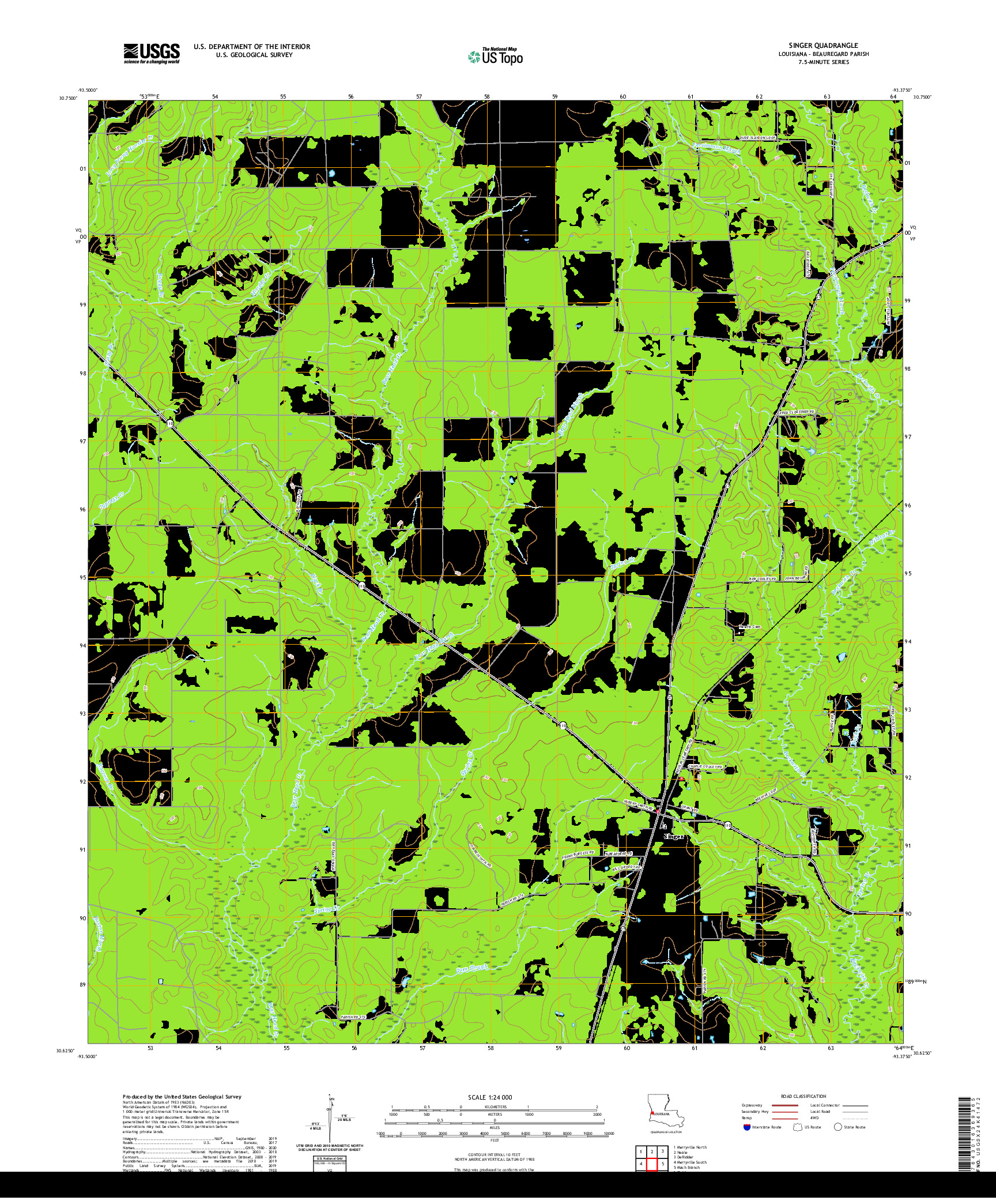 USGS US TOPO 7.5-MINUTE MAP FOR SINGER, LA 2020