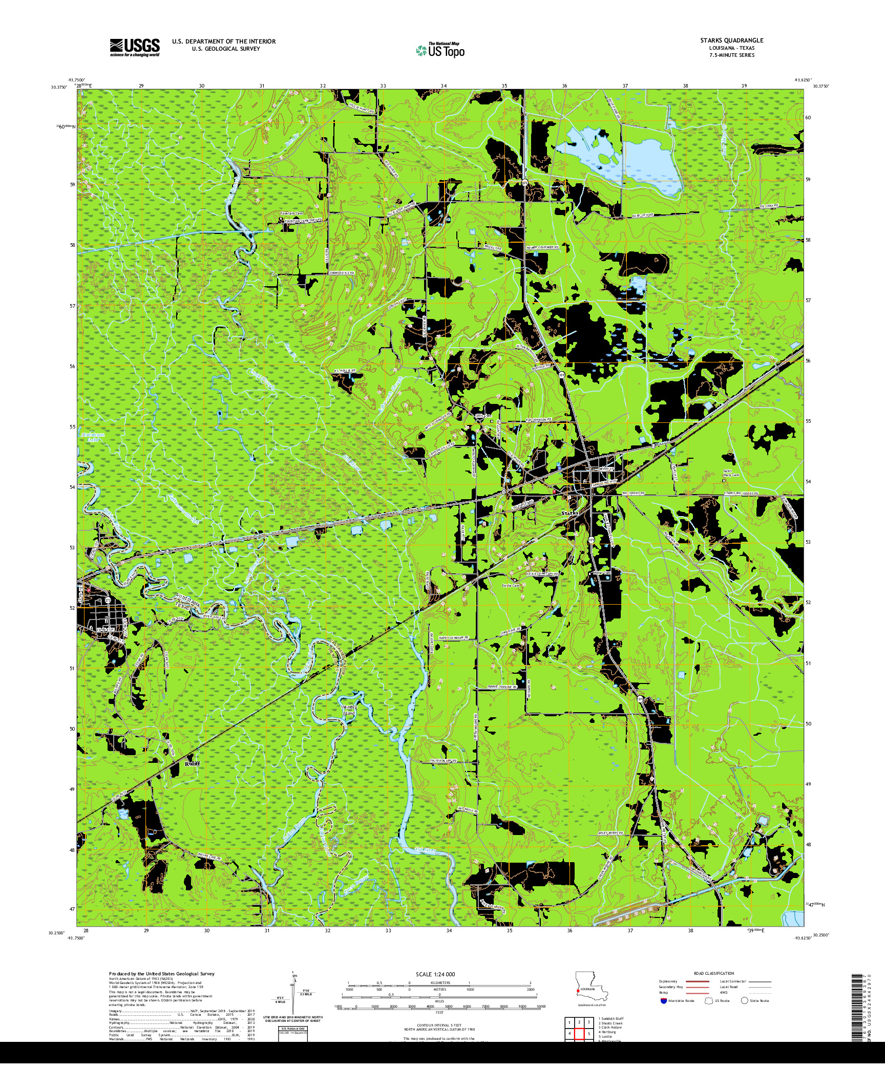 USGS US TOPO 7.5-MINUTE MAP FOR STARKS, LA,TX 2020