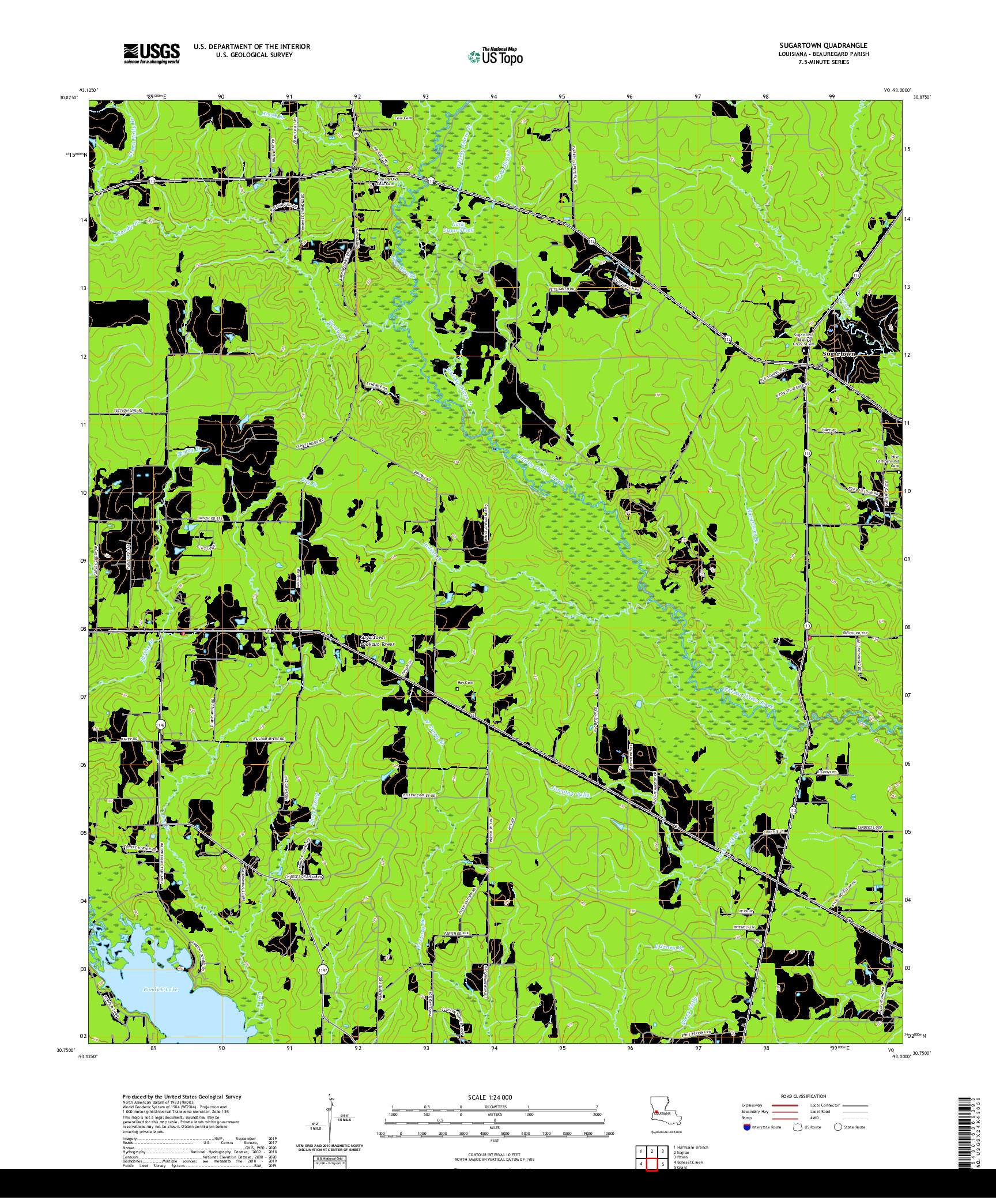 USGS US TOPO 7.5-MINUTE MAP FOR SUGARTOWN, LA 2020