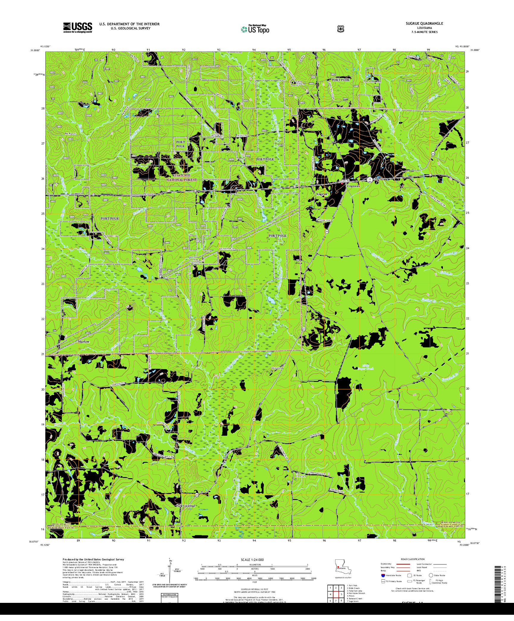 USGS US TOPO 7.5-MINUTE MAP FOR SUGRUE, LA 2020