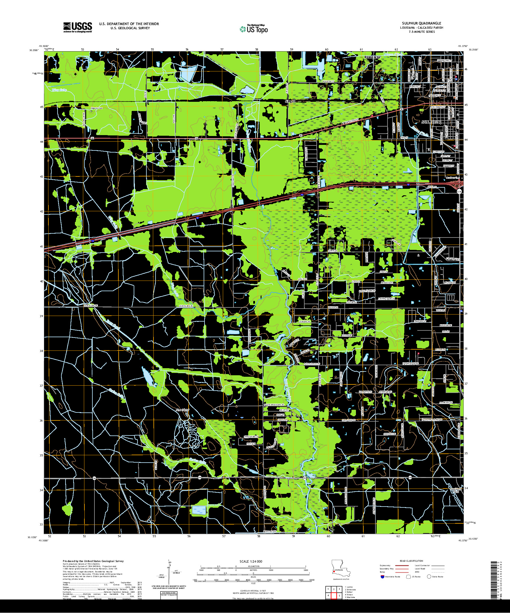 USGS US TOPO 7.5-MINUTE MAP FOR SULPHUR, LA 2020