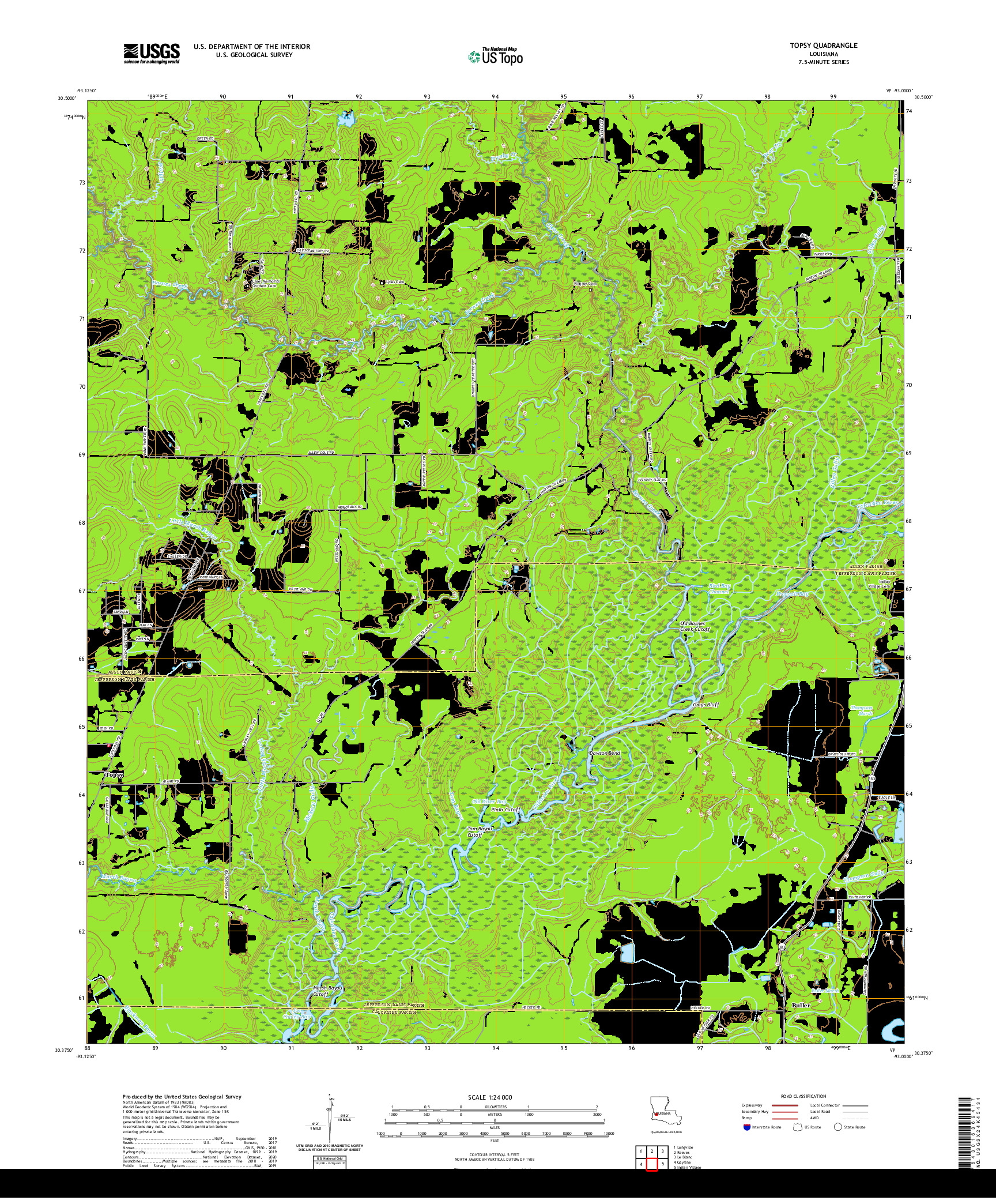 USGS US TOPO 7.5-MINUTE MAP FOR TOPSY, LA 2020