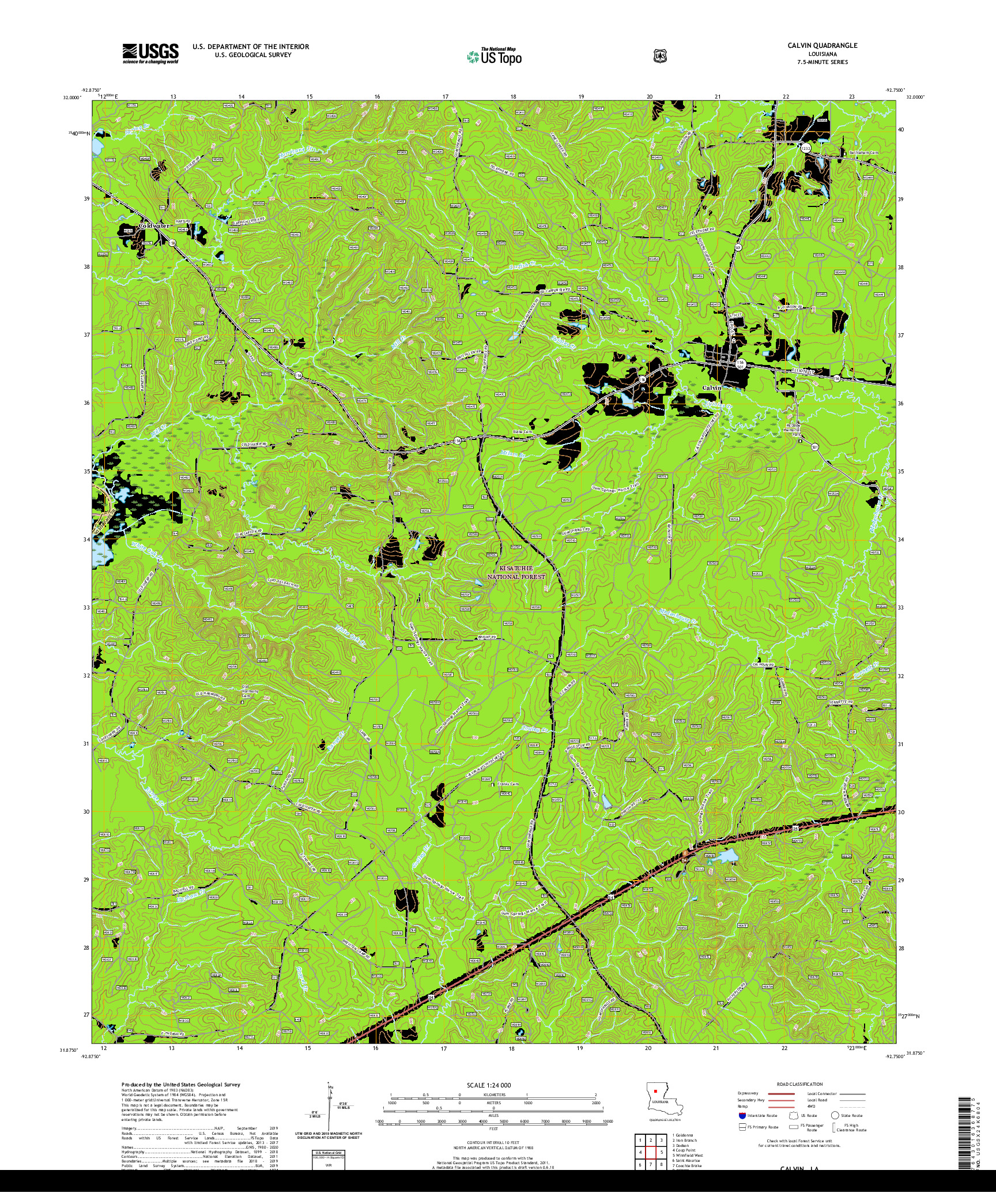 USGS US TOPO 7.5-MINUTE MAP FOR CALVIN, LA 2020