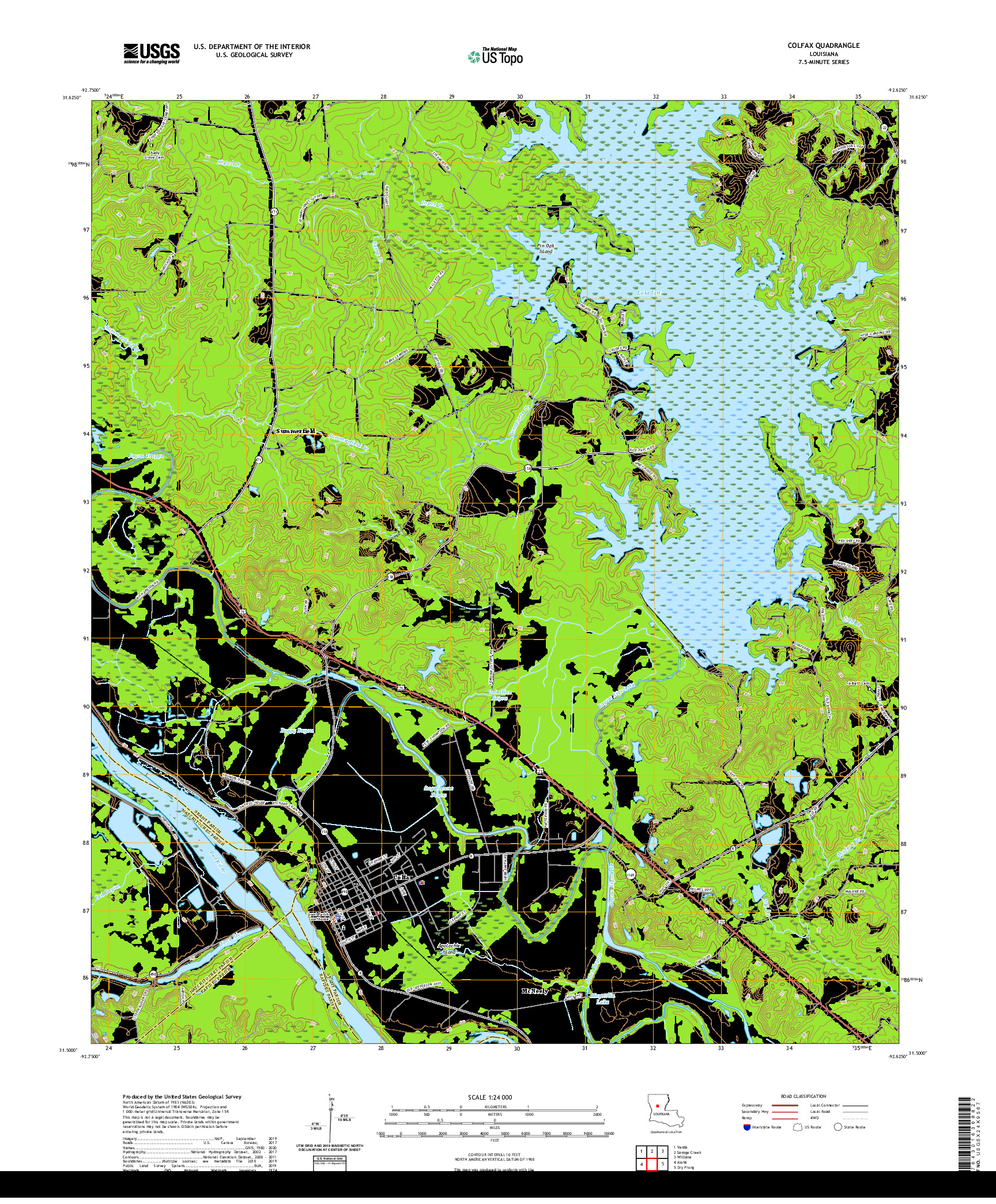 USGS US TOPO 7.5-MINUTE MAP FOR COLFAX, LA 2020