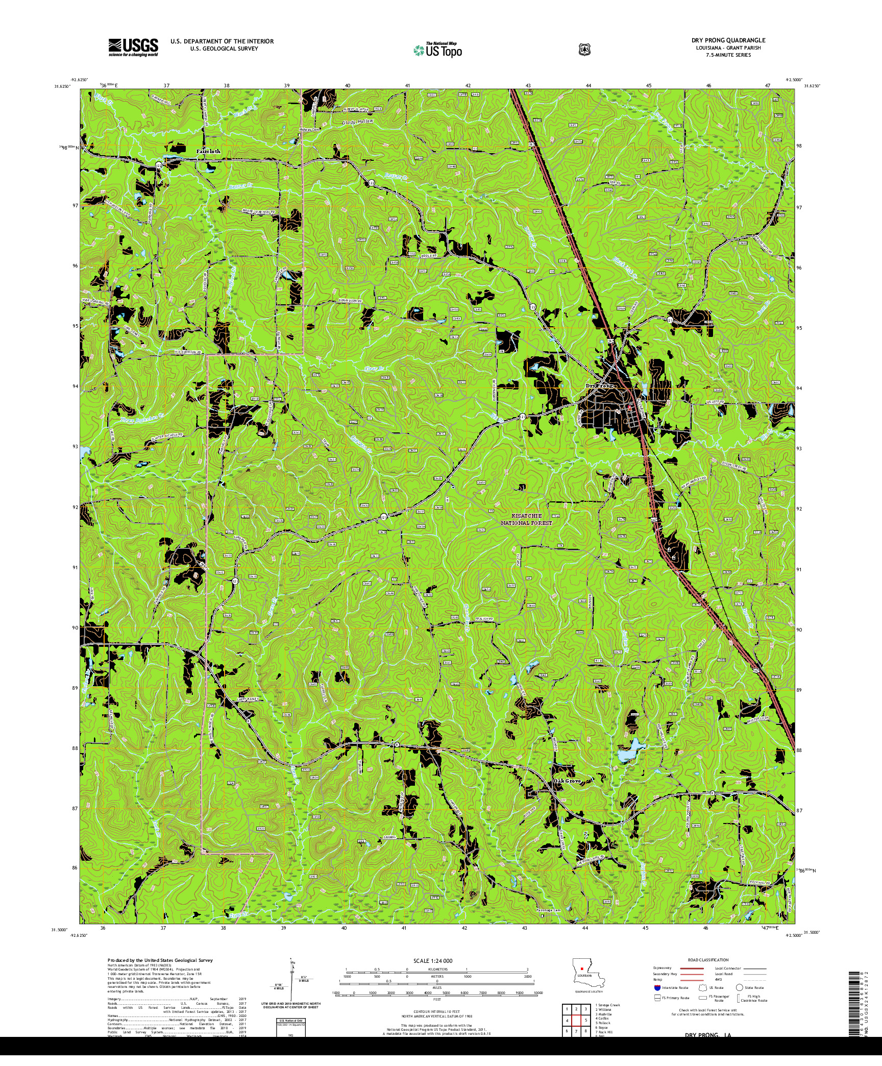 USGS US TOPO 7.5-MINUTE MAP FOR DRY PRONG, LA 2020