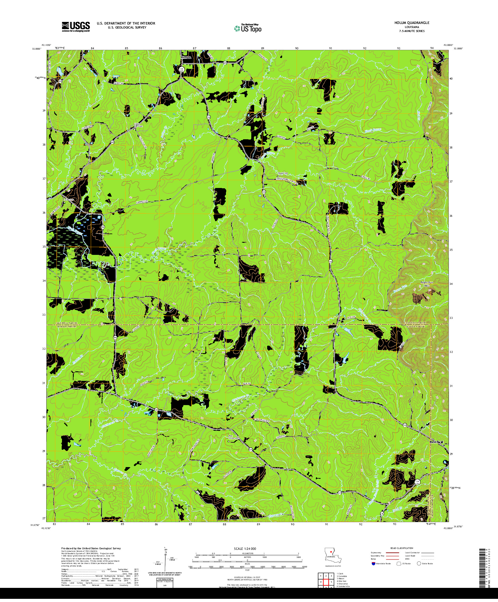 USGS US TOPO 7.5-MINUTE MAP FOR HOLUM, LA 2020
