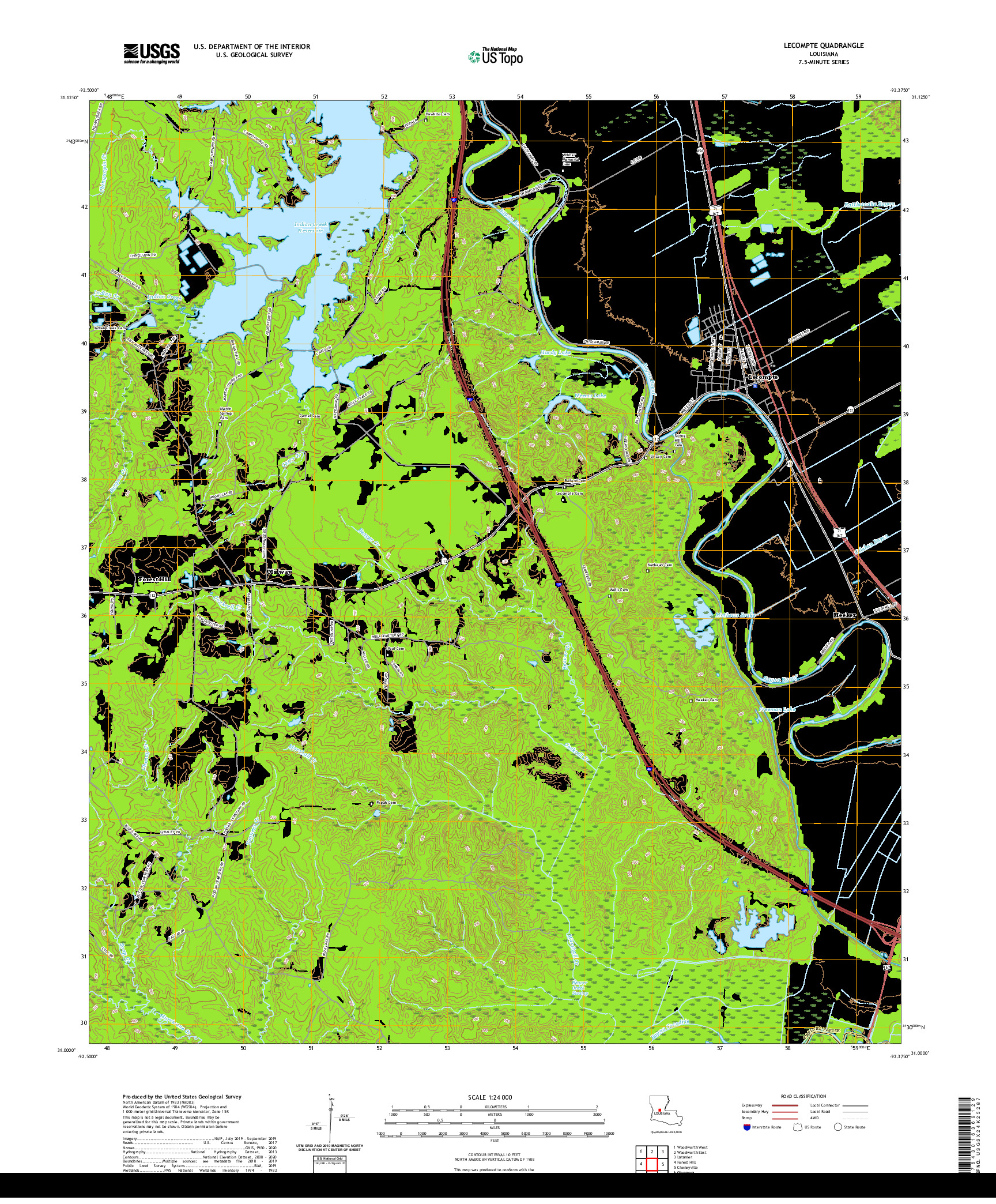 USGS US TOPO 7.5-MINUTE MAP FOR LECOMPTE, LA 2020
