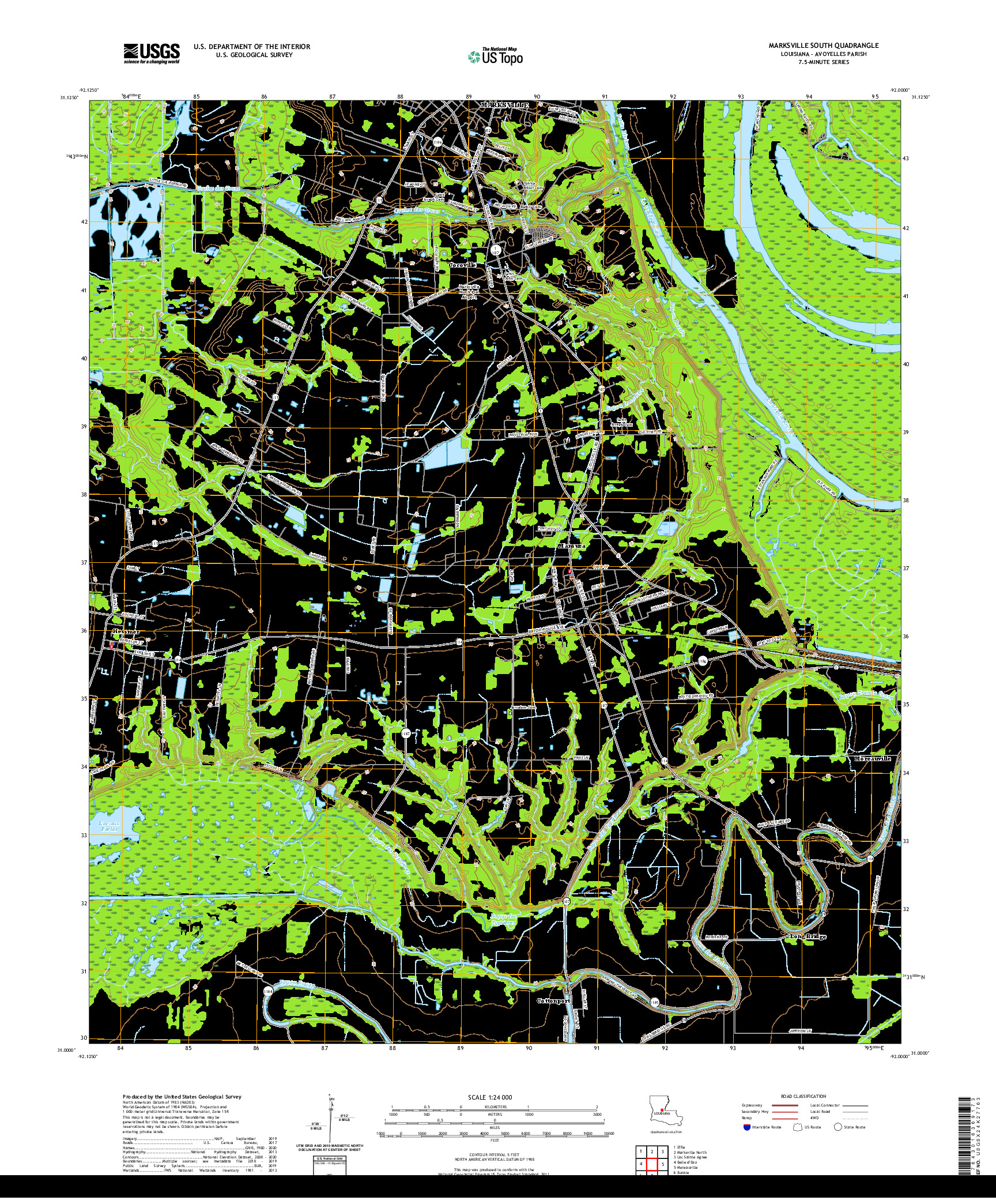 USGS US TOPO 7.5-MINUTE MAP FOR MARKSVILLE SOUTH, LA 2020