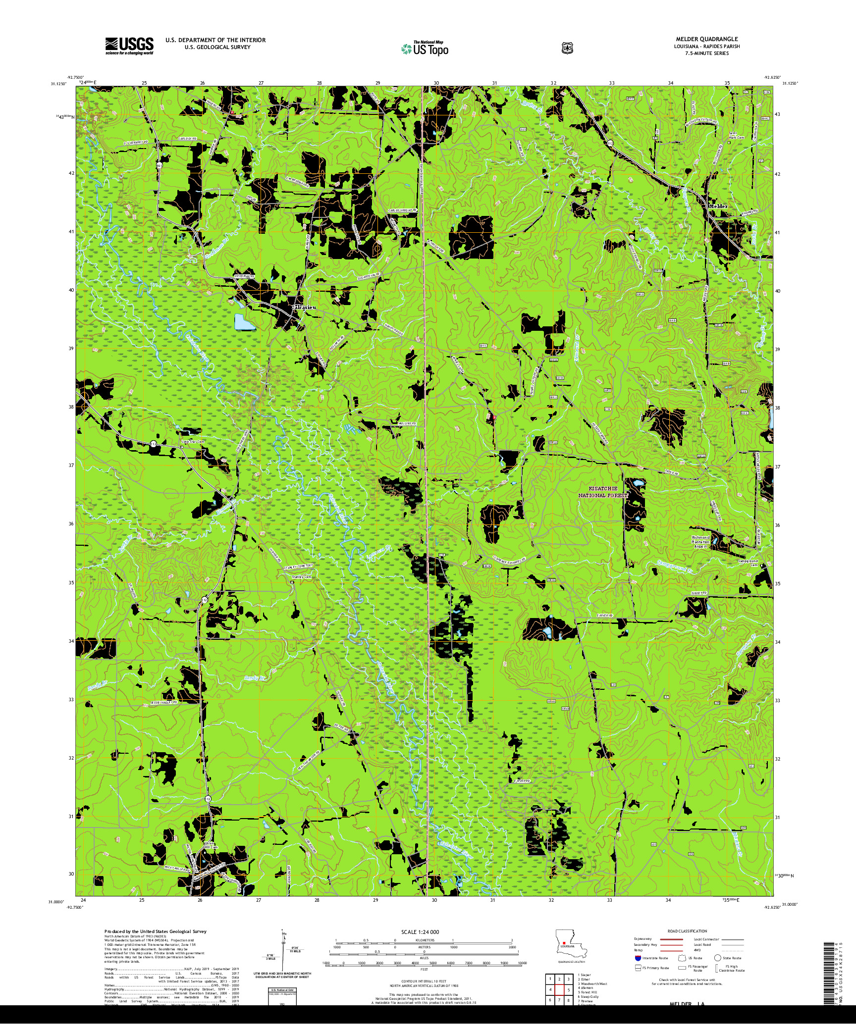 USGS US TOPO 7.5-MINUTE MAP FOR MELDER, LA 2020