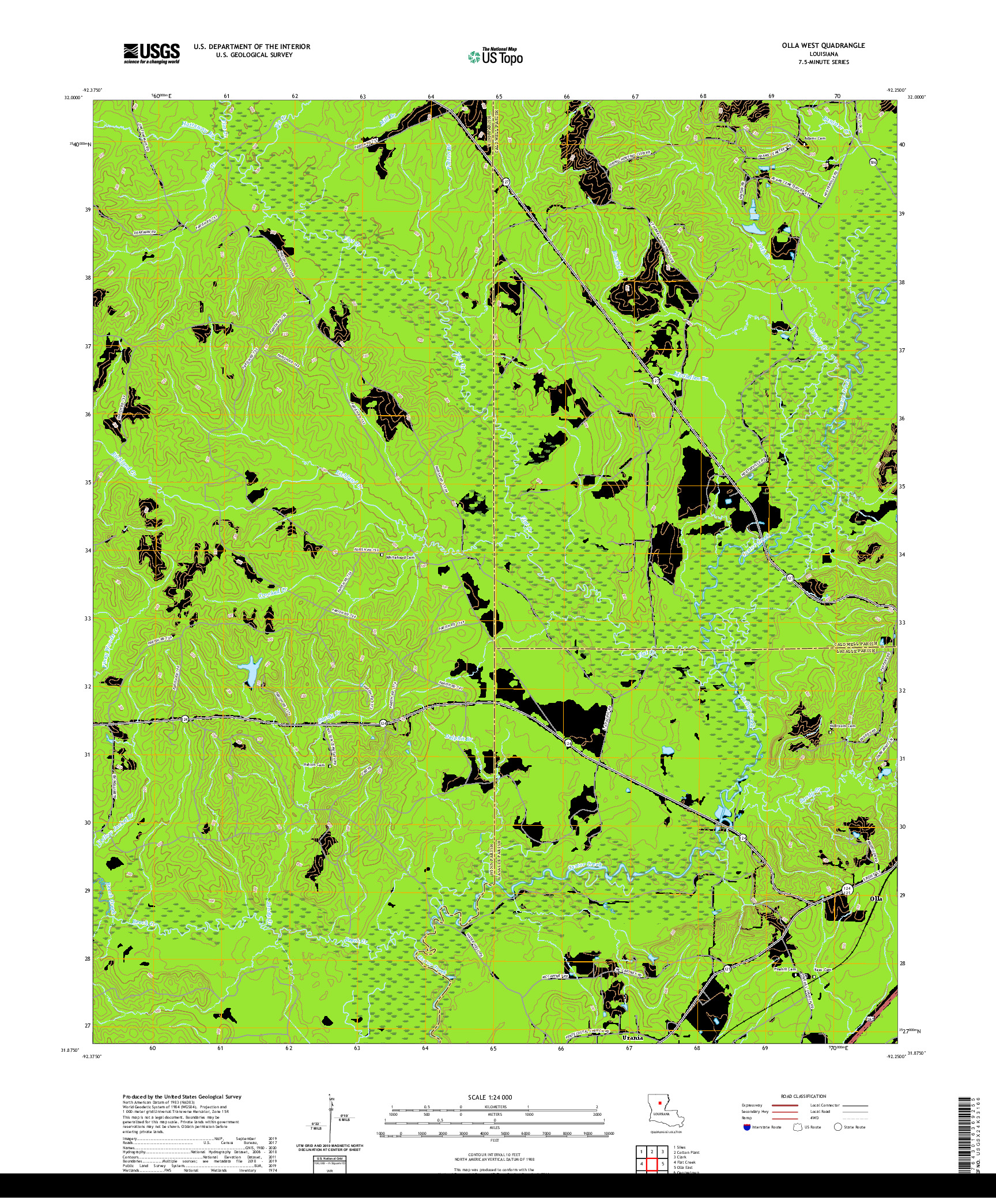 USGS US TOPO 7.5-MINUTE MAP FOR OLLA WEST, LA 2020