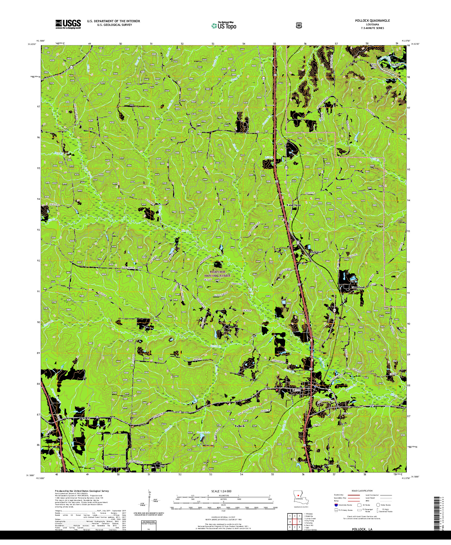 USGS US TOPO 7.5-MINUTE MAP FOR POLLOCK, LA 2020
