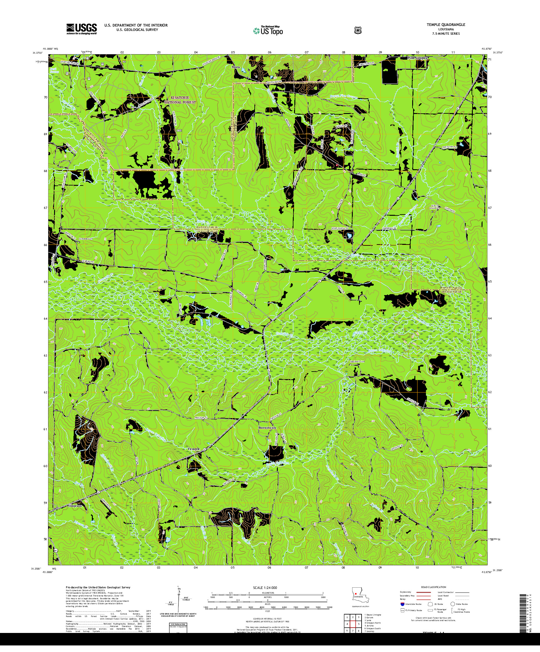 USGS US TOPO 7.5-MINUTE MAP FOR TEMPLE, LA 2020
