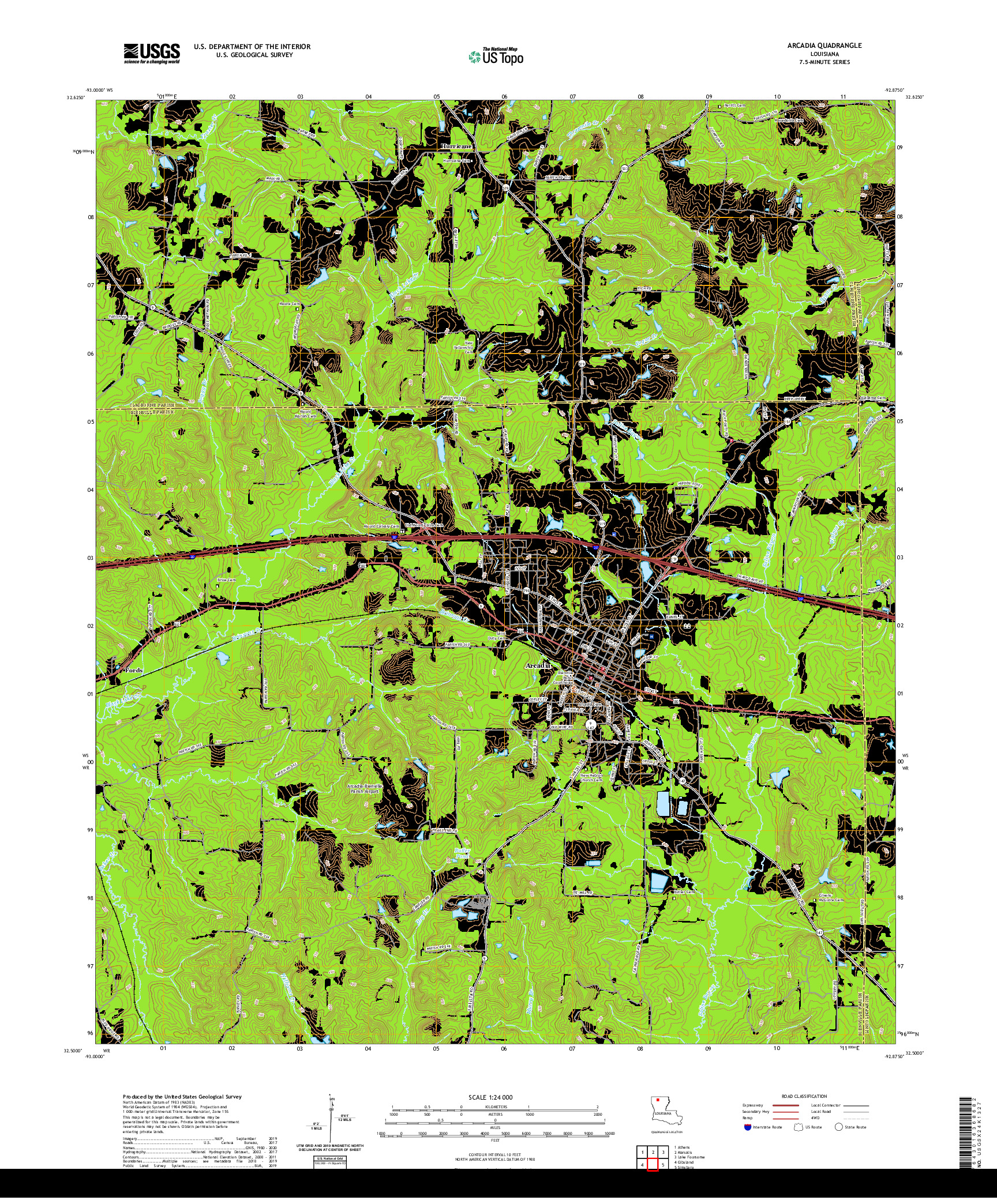 USGS US TOPO 7.5-MINUTE MAP FOR ARCADIA, LA 2020