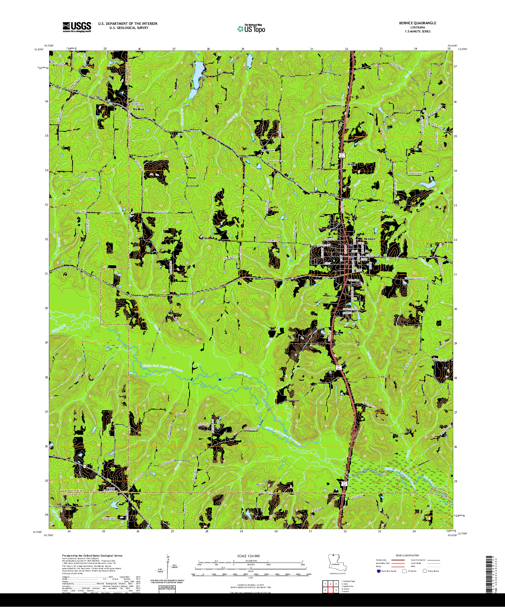 USGS US TOPO 7.5-MINUTE MAP FOR BERNICE, LA 2020