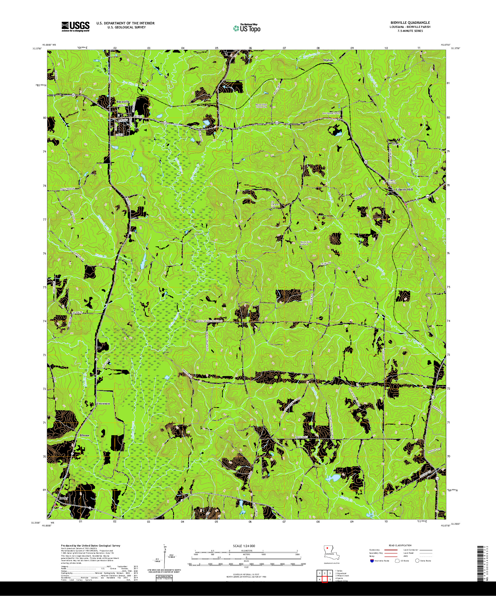 USGS US TOPO 7.5-MINUTE MAP FOR BIENVILLE, LA 2020