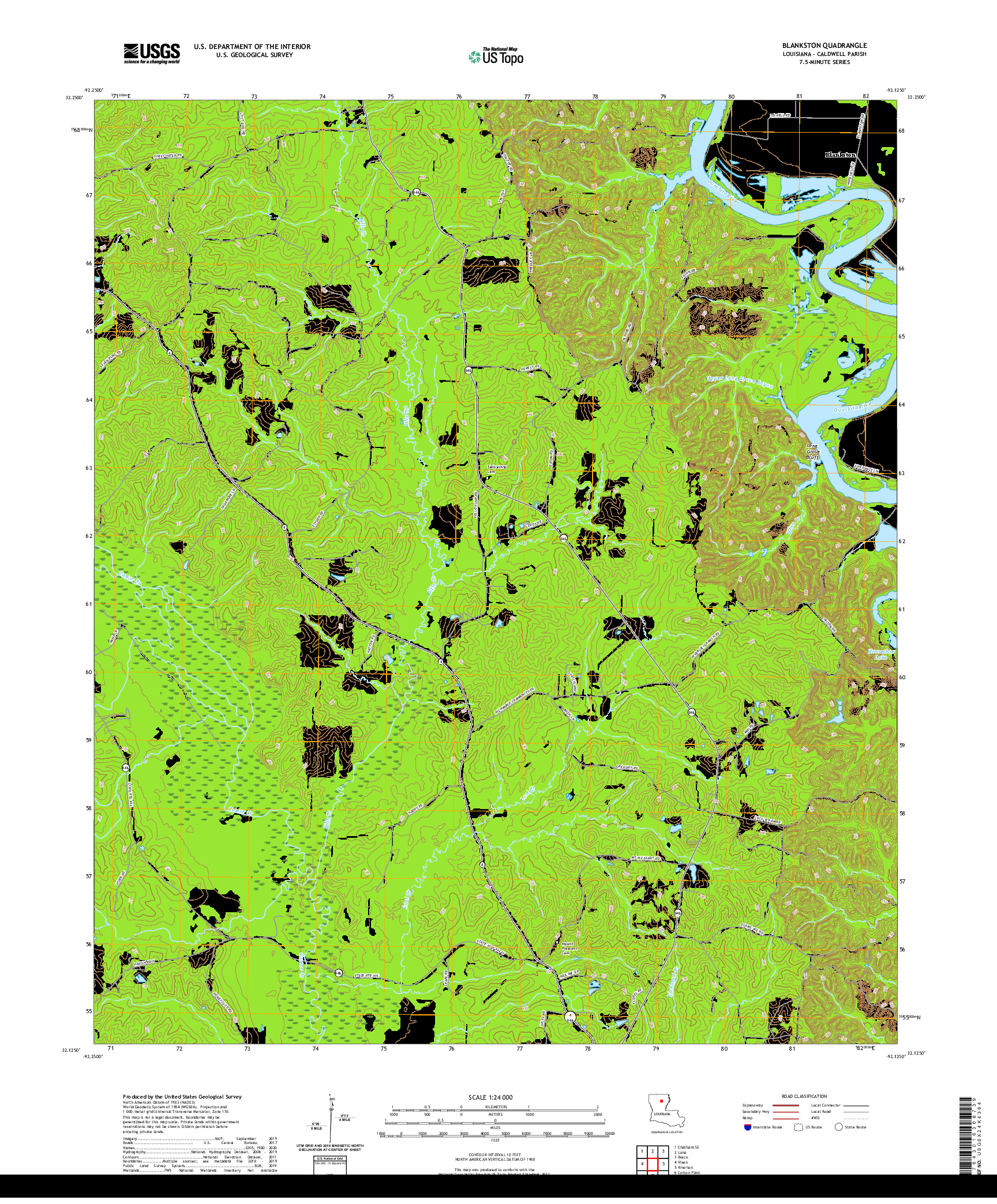 USGS US TOPO 7.5-MINUTE MAP FOR BLANKSTON, LA 2020