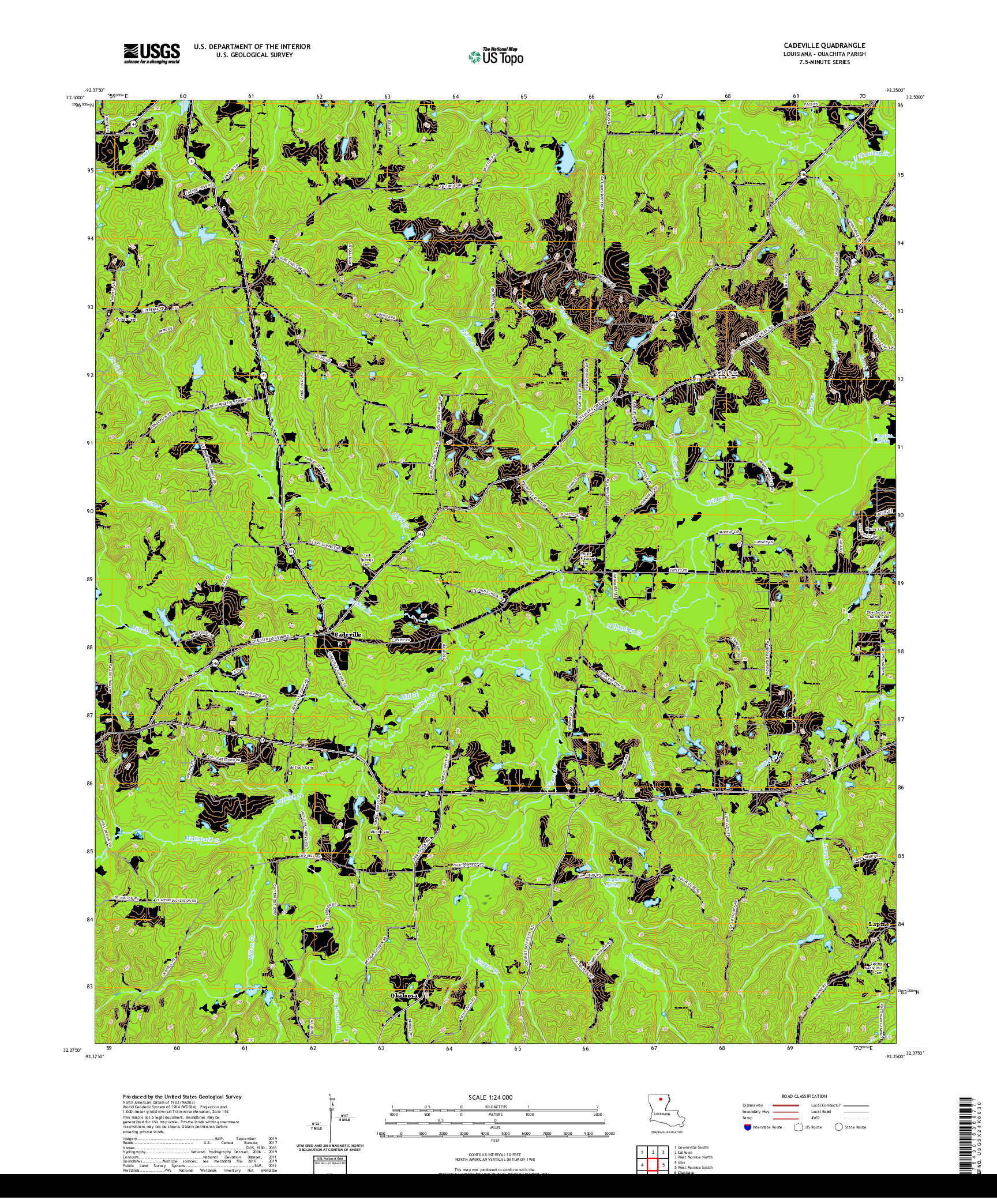 USGS US TOPO 7.5-MINUTE MAP FOR CADEVILLE, LA 2020