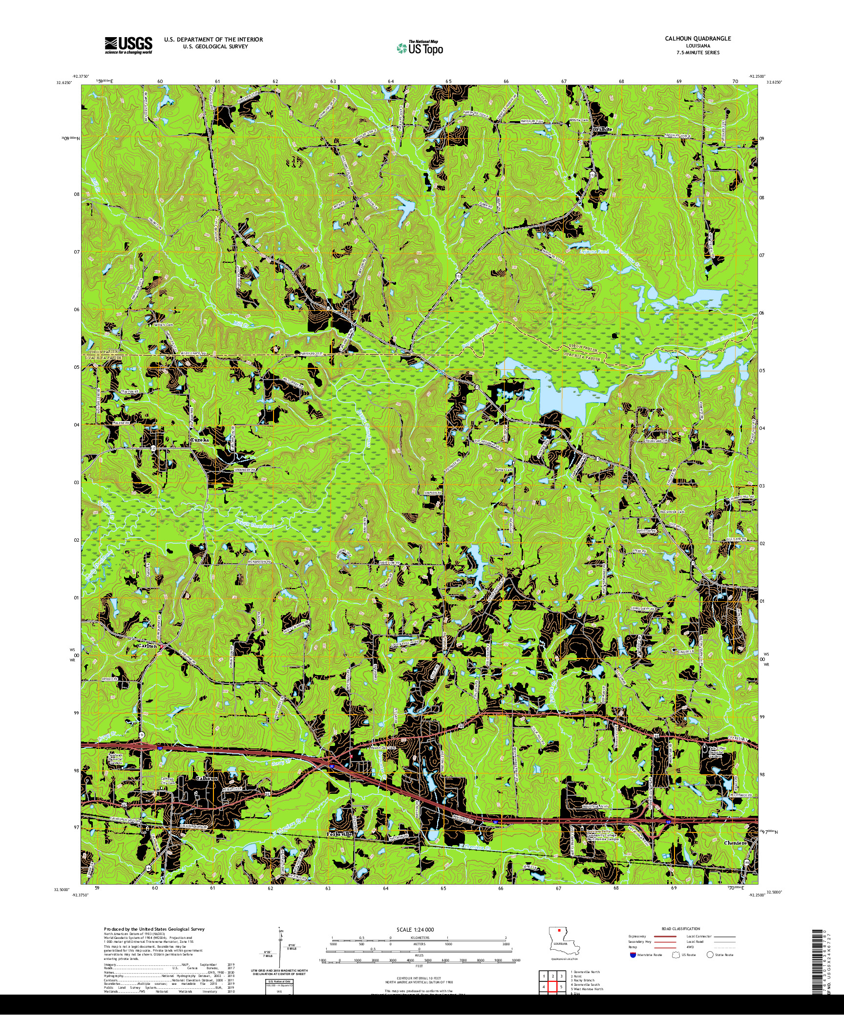 USGS US TOPO 7.5-MINUTE MAP FOR CALHOUN, LA 2020