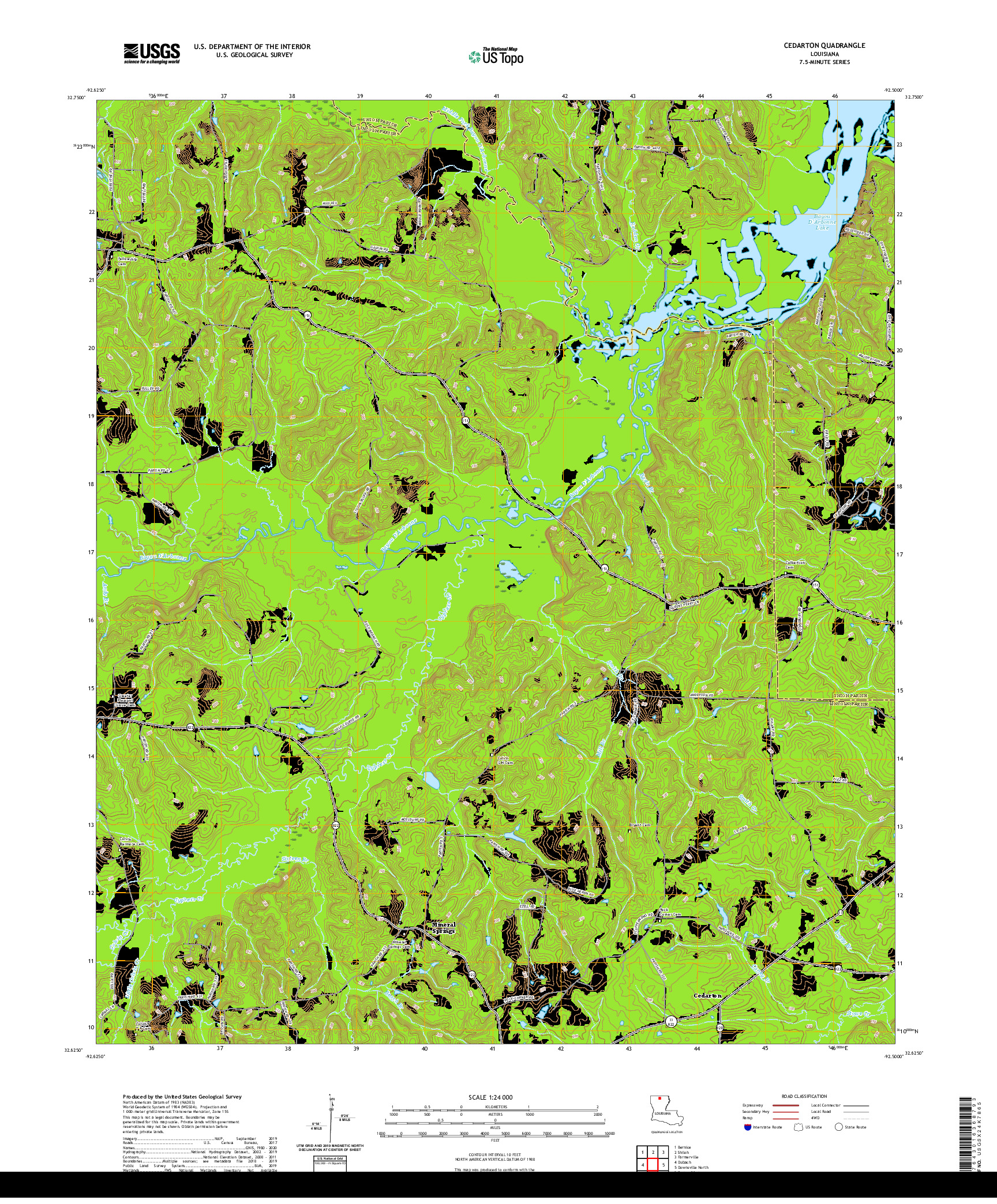 USGS US TOPO 7.5-MINUTE MAP FOR CEDARTON, LA 2020