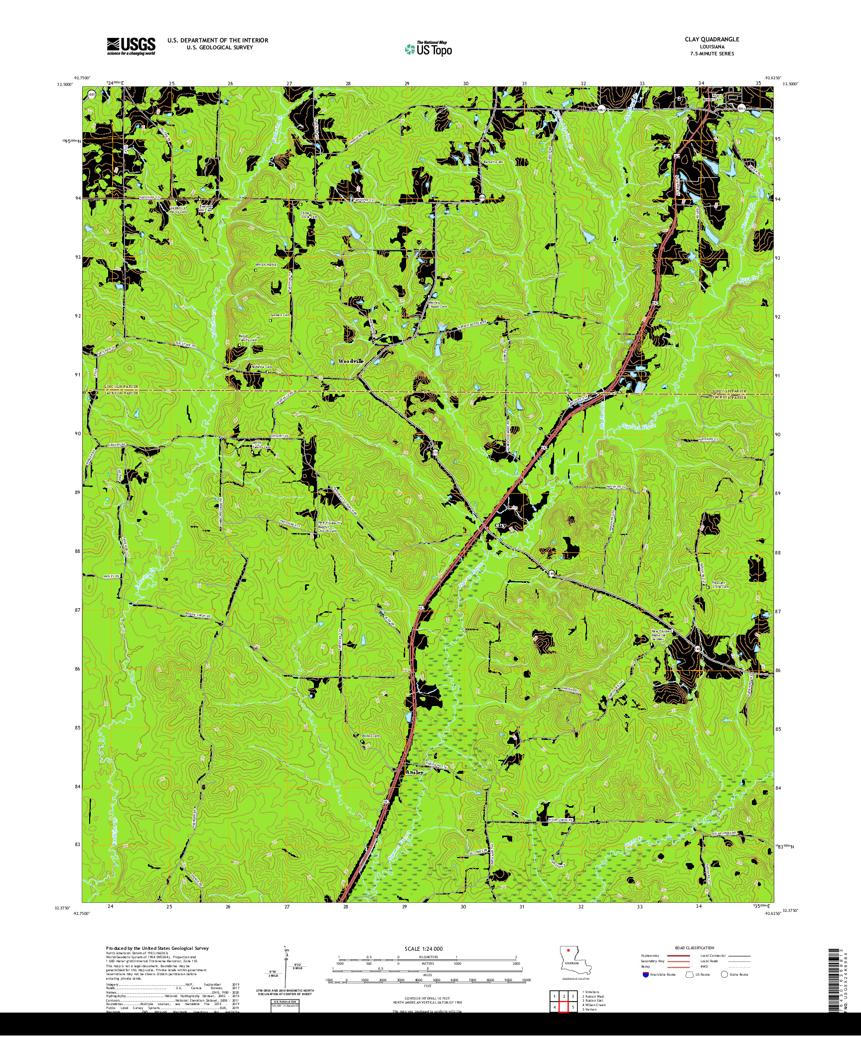 USGS US TOPO 7.5-MINUTE MAP FOR CLAY, LA 2020