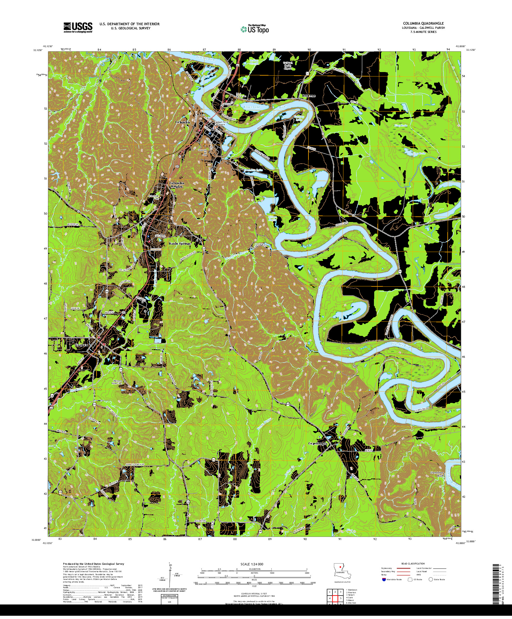 USGS US TOPO 7.5-MINUTE MAP FOR COLUMBIA, LA 2020