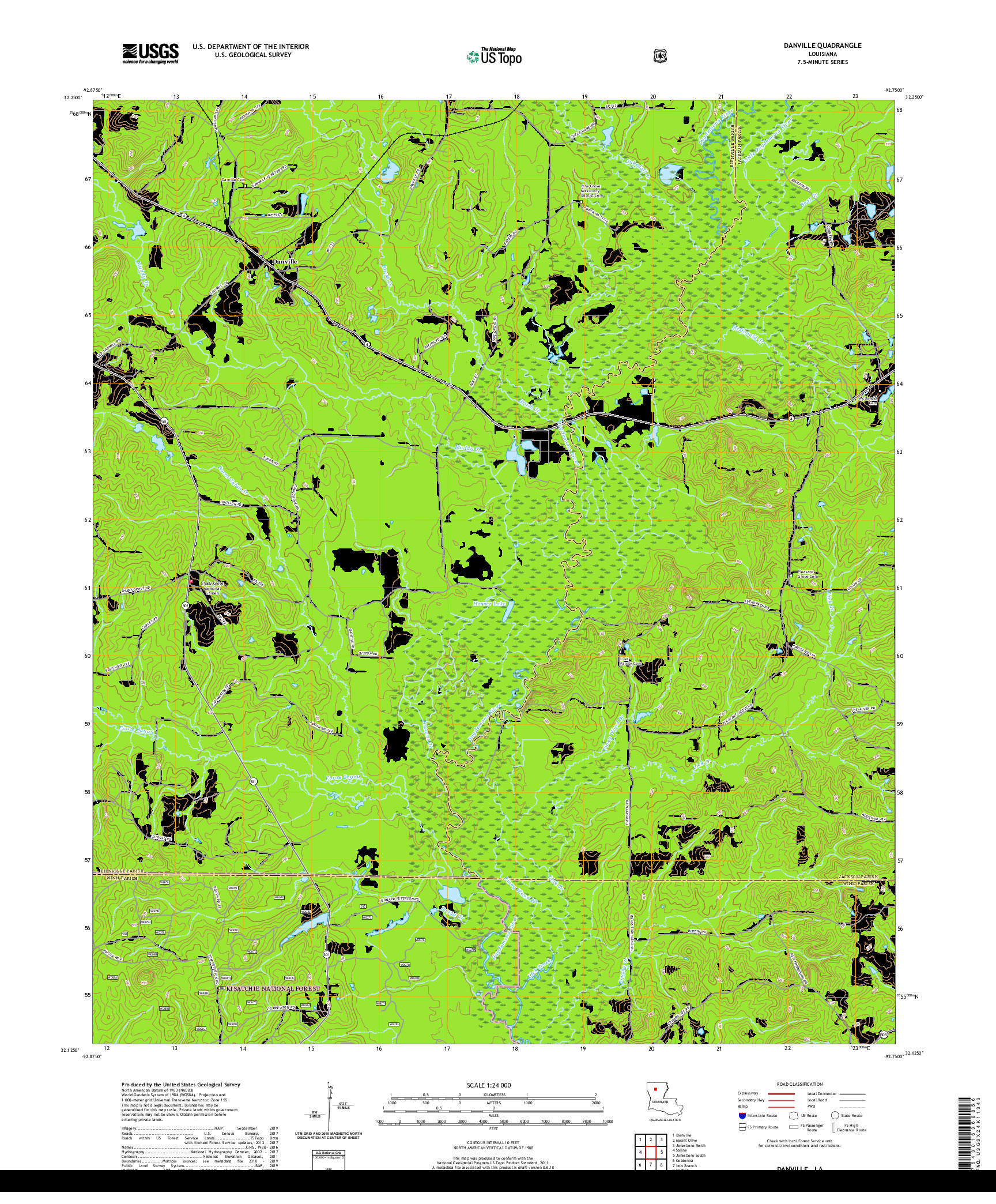 USGS US TOPO 7.5-MINUTE MAP FOR DANVILLE, LA 2020