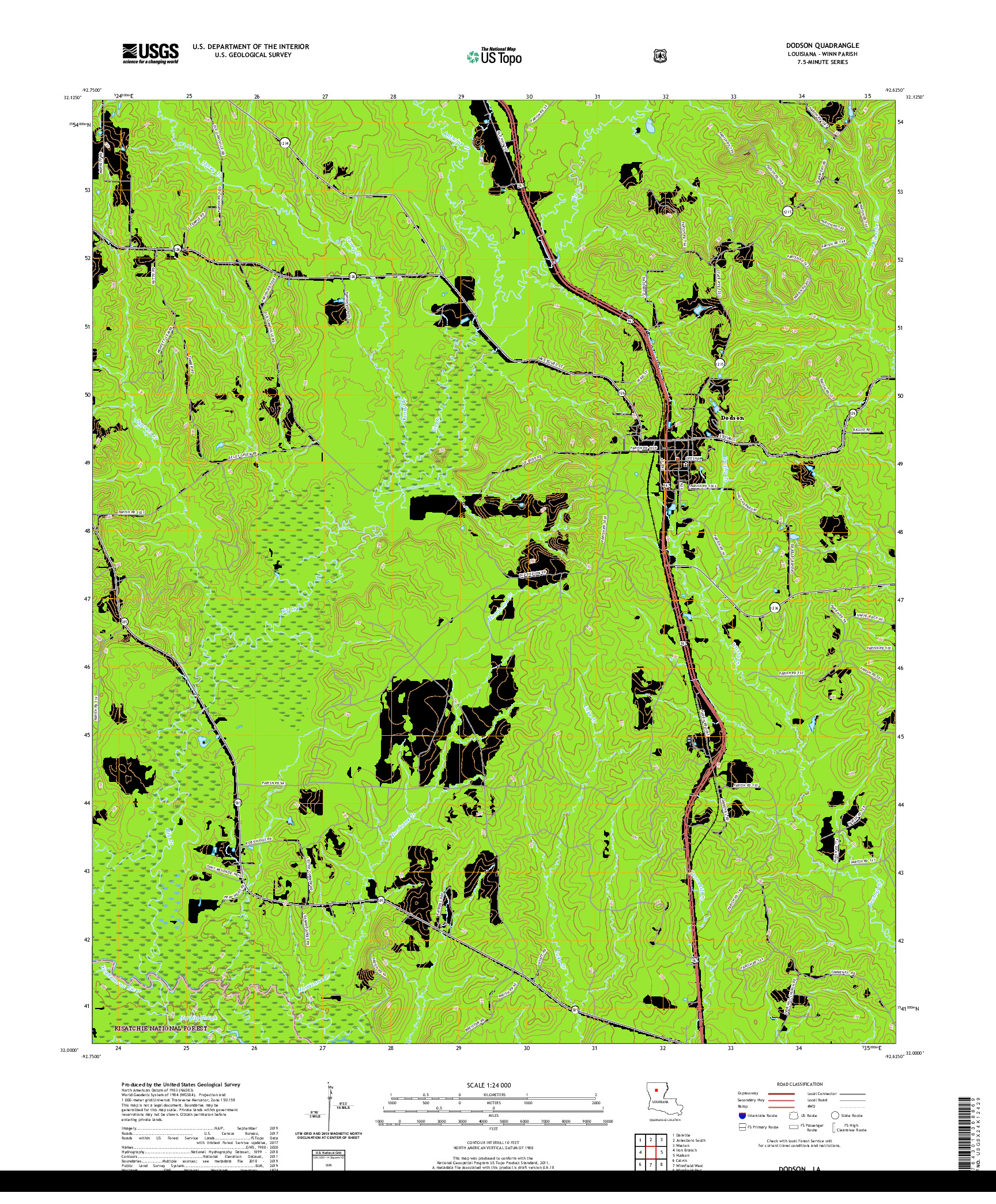 USGS US TOPO 7.5-MINUTE MAP FOR DODSON, LA 2020