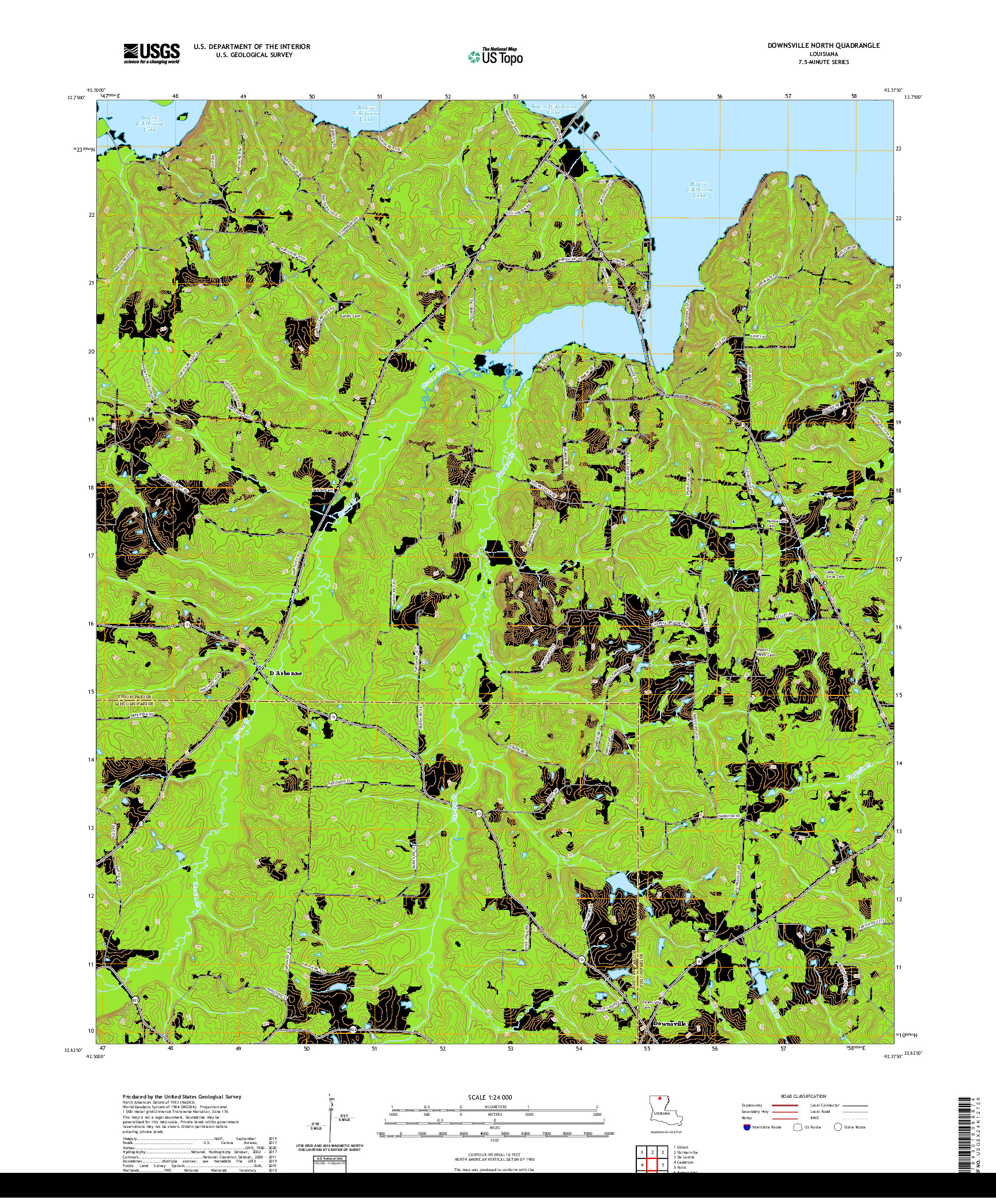 USGS US TOPO 7.5-MINUTE MAP FOR DOWNSVILLE NORTH, LA 2020