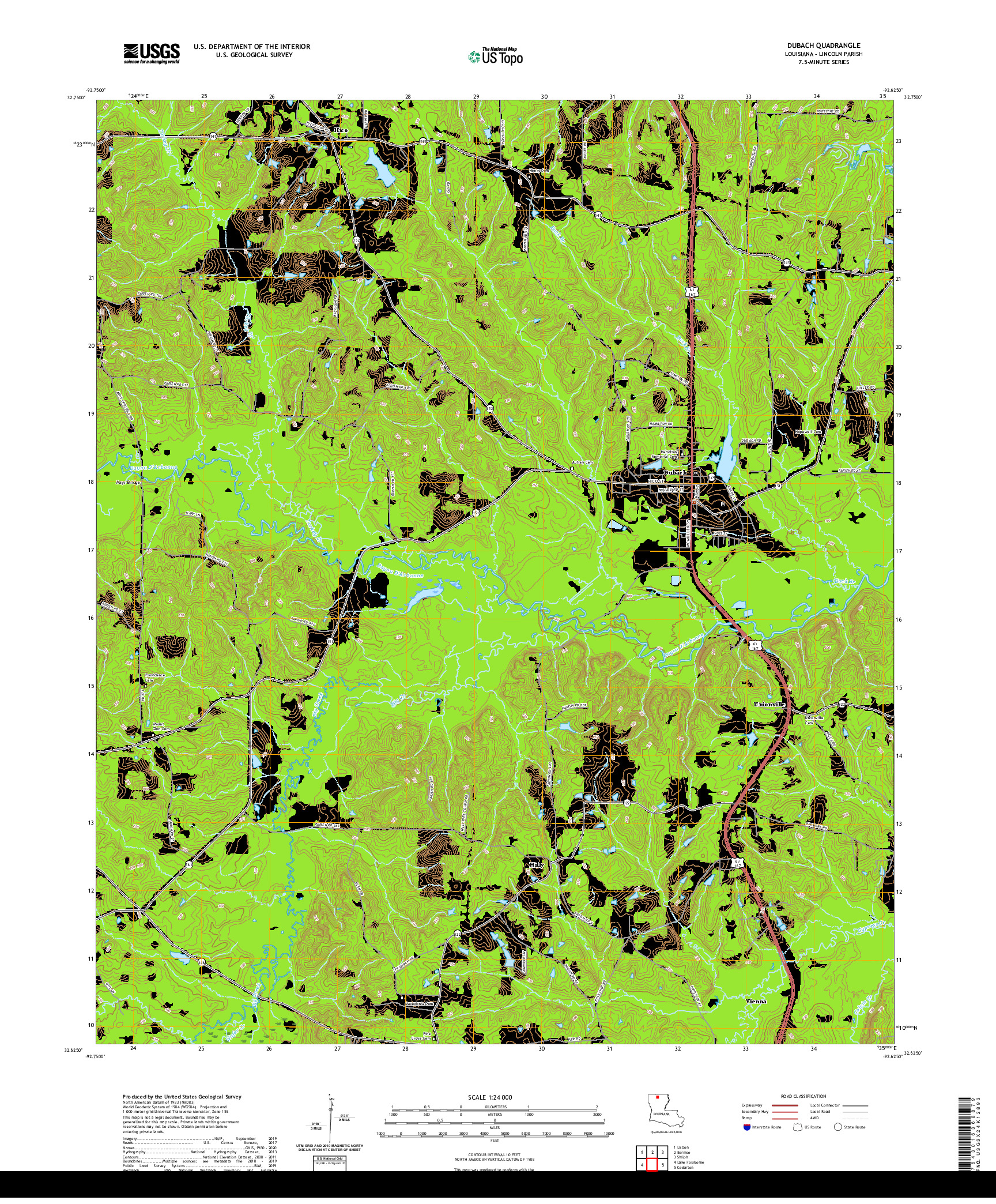 USGS US TOPO 7.5-MINUTE MAP FOR DUBACH, LA 2020