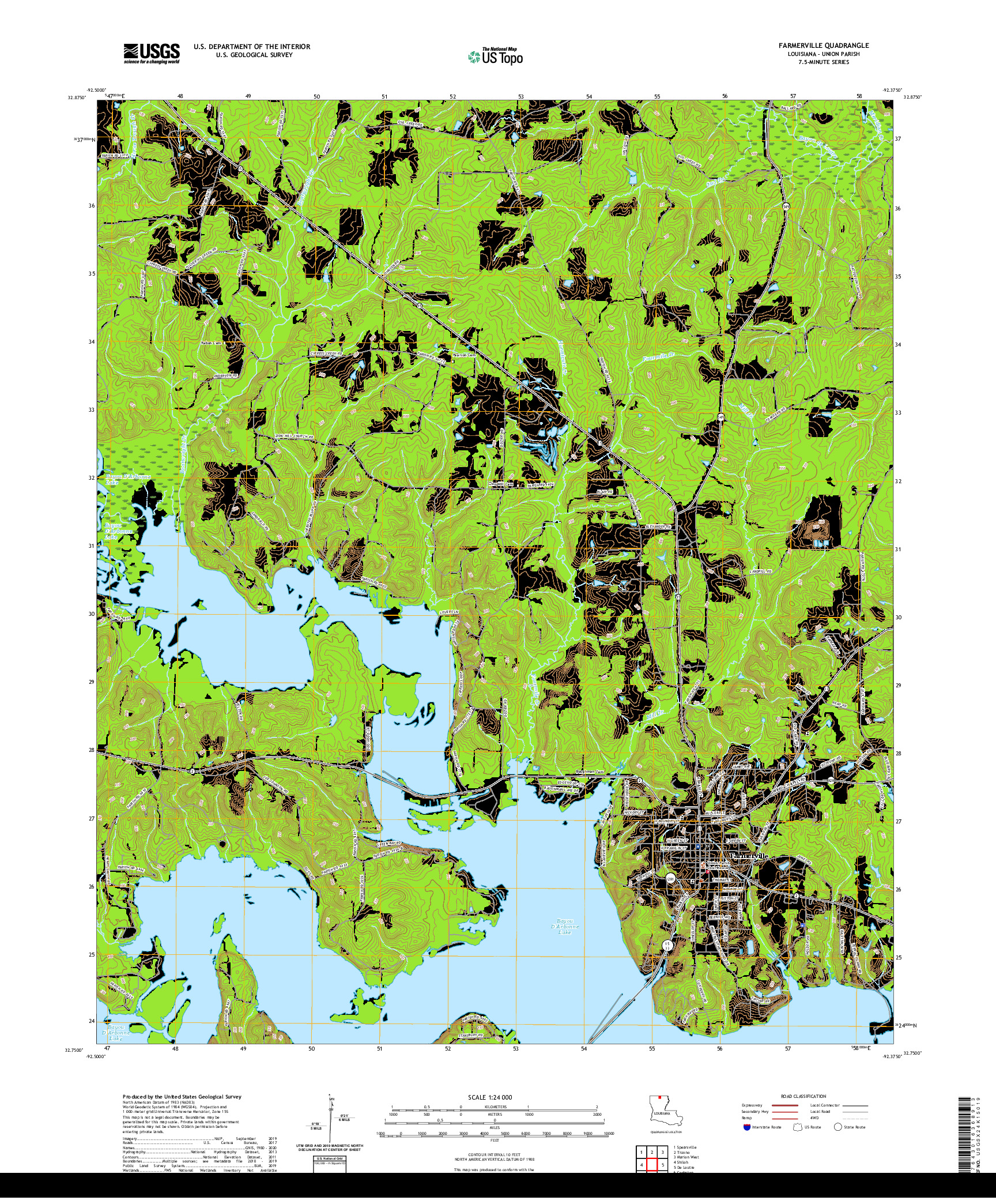 USGS US TOPO 7.5-MINUTE MAP FOR FARMERVILLE, LA 2020