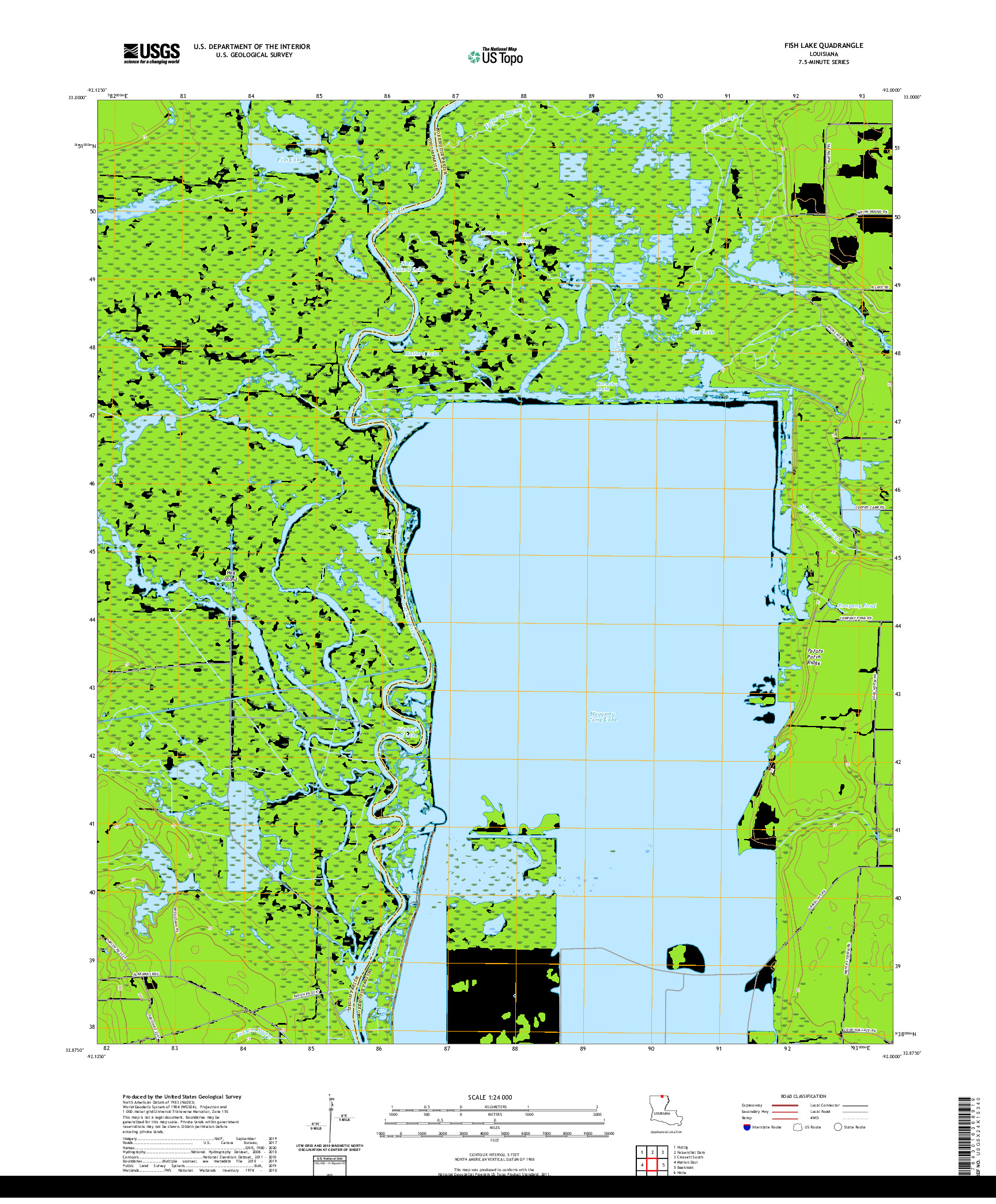 USGS US TOPO 7.5-MINUTE MAP FOR FISH LAKE, LA 2020