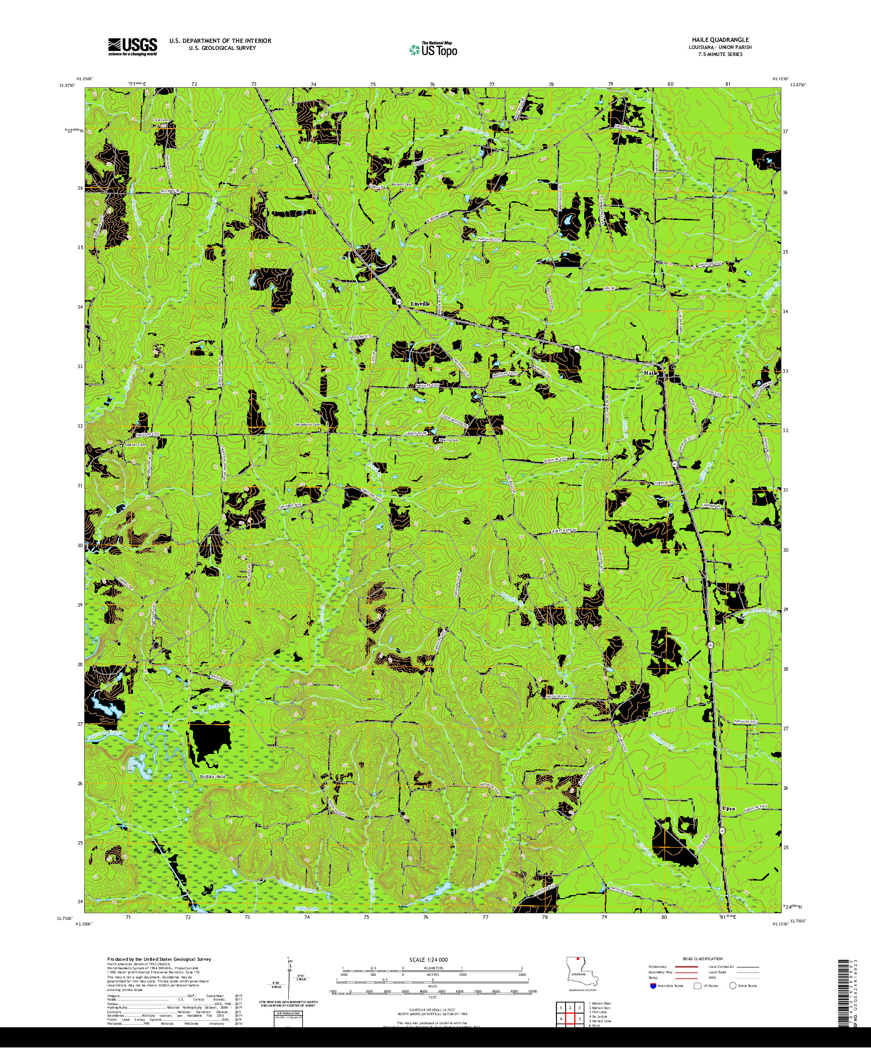 USGS US TOPO 7.5-MINUTE MAP FOR HAILE, LA 2020